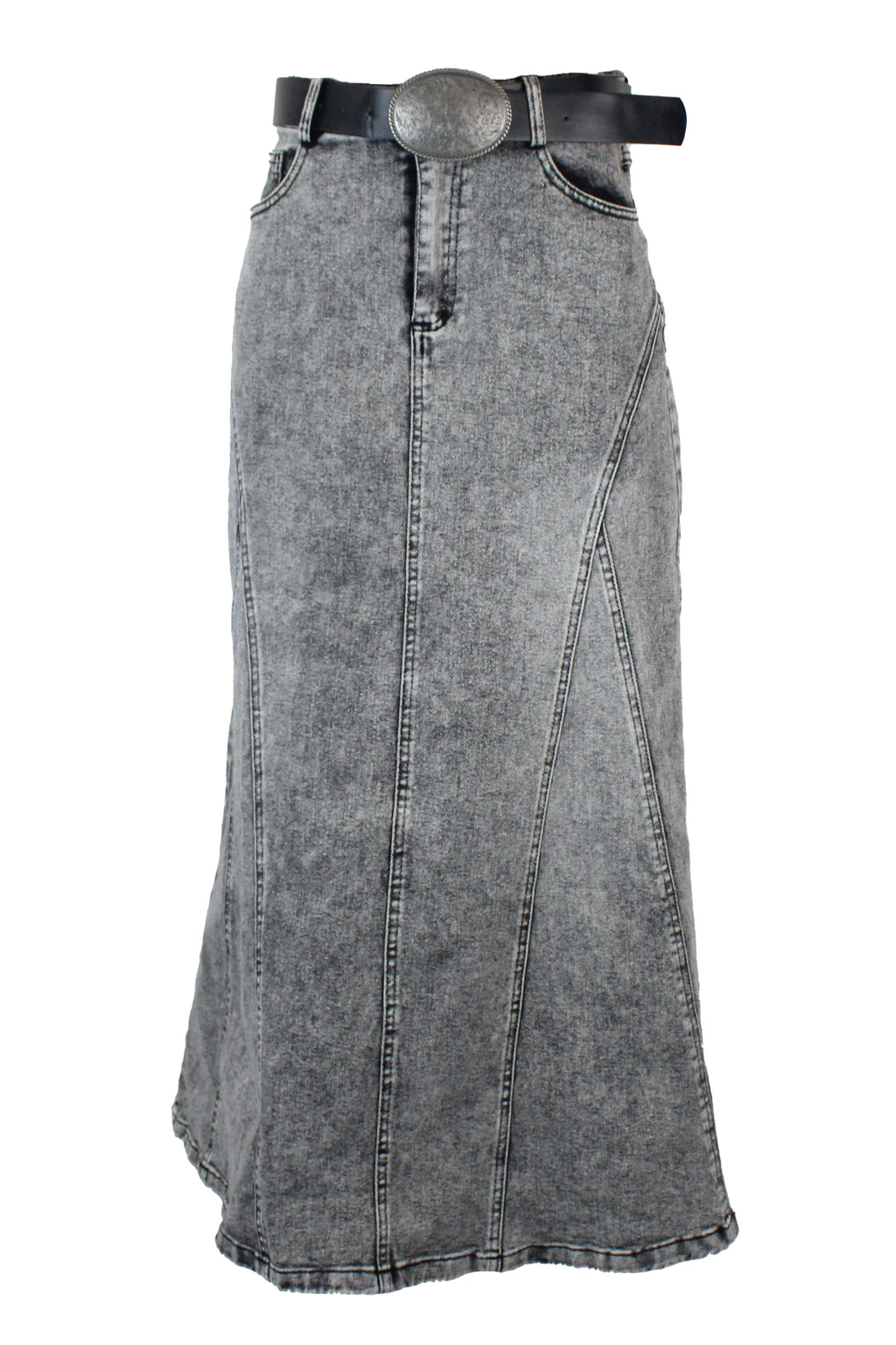 T3768 Falda Curveada Cinto Hebilla Floreada