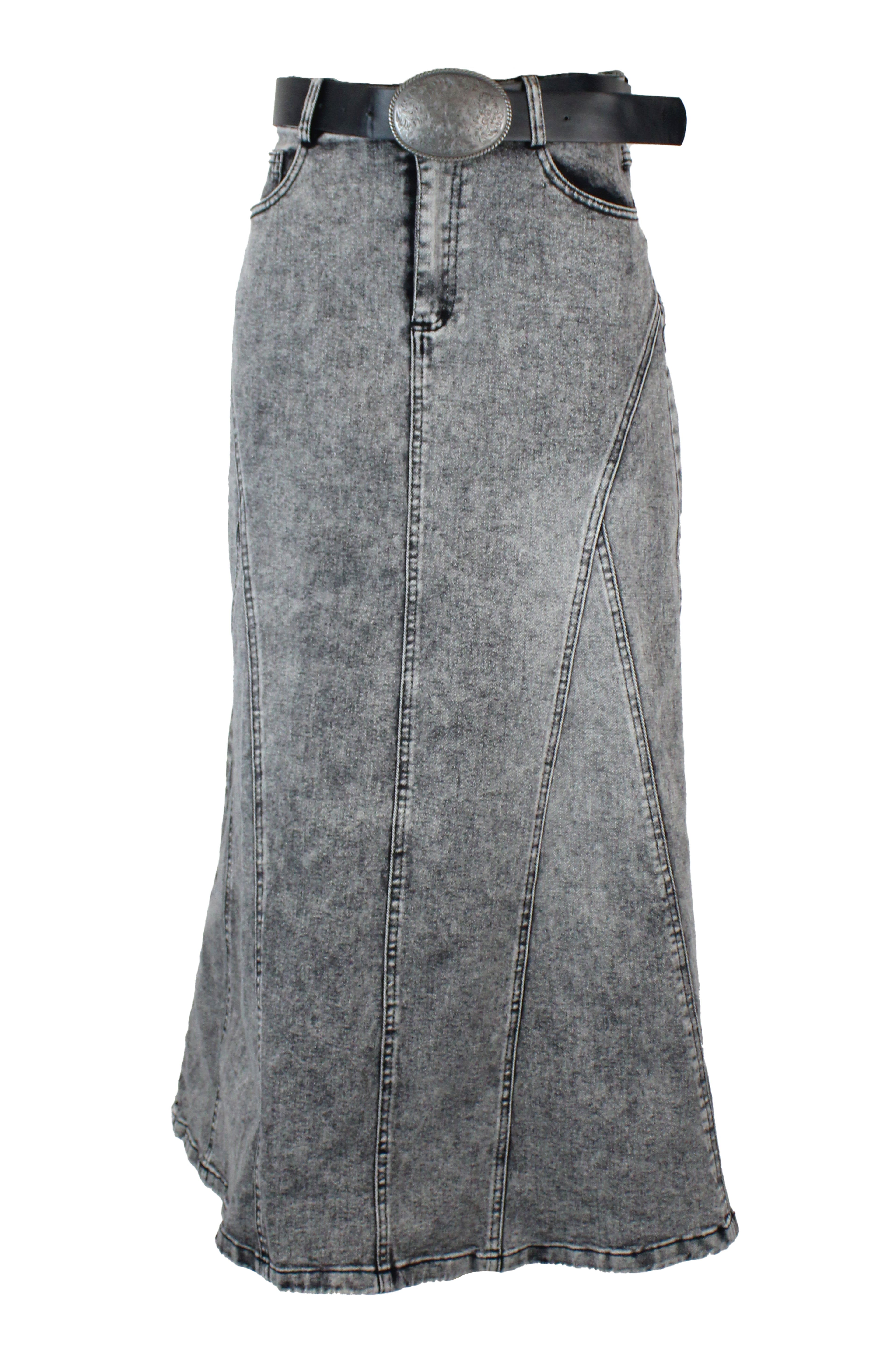 T3768 Falda Curveada Cinto Hebilla Floreada