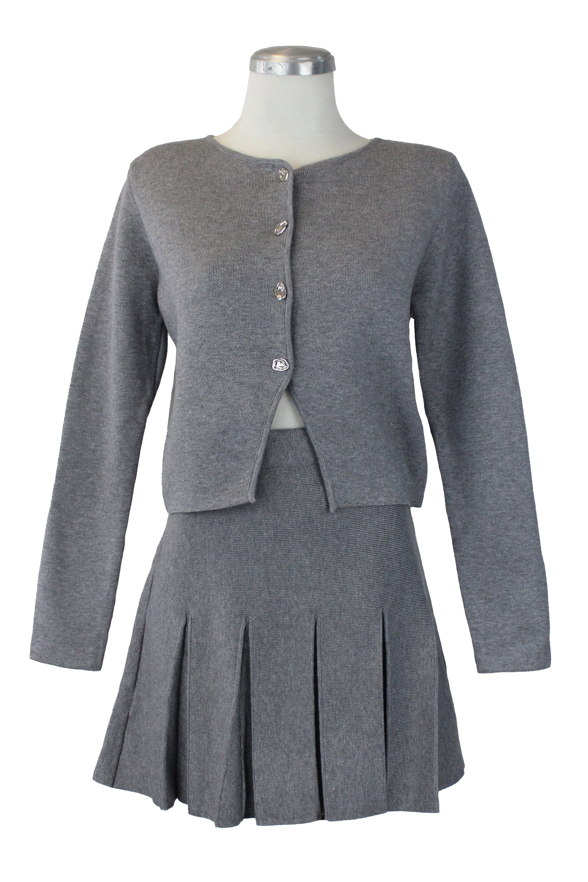 H865 Conjunto con Falda Tipo Suéter Botones Irregulares