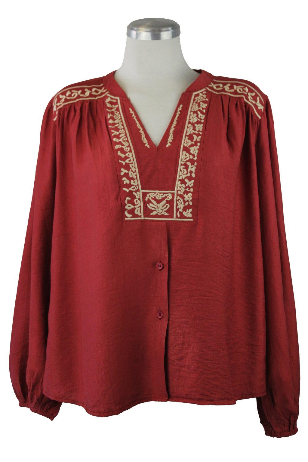 E373 Camisa Cuello Bordado Con Botones