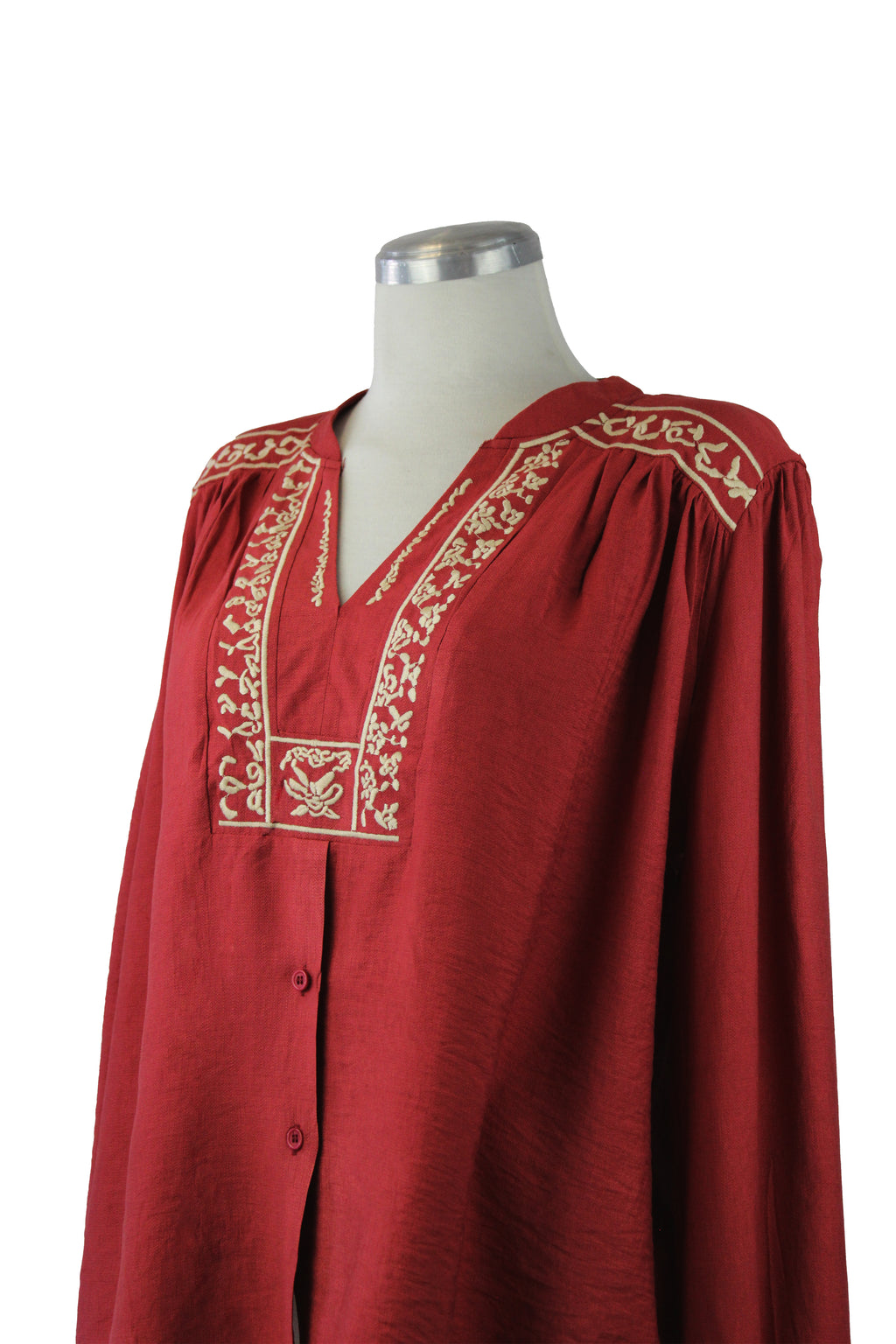 E373 Camisa Cuello Bordado Con Botones