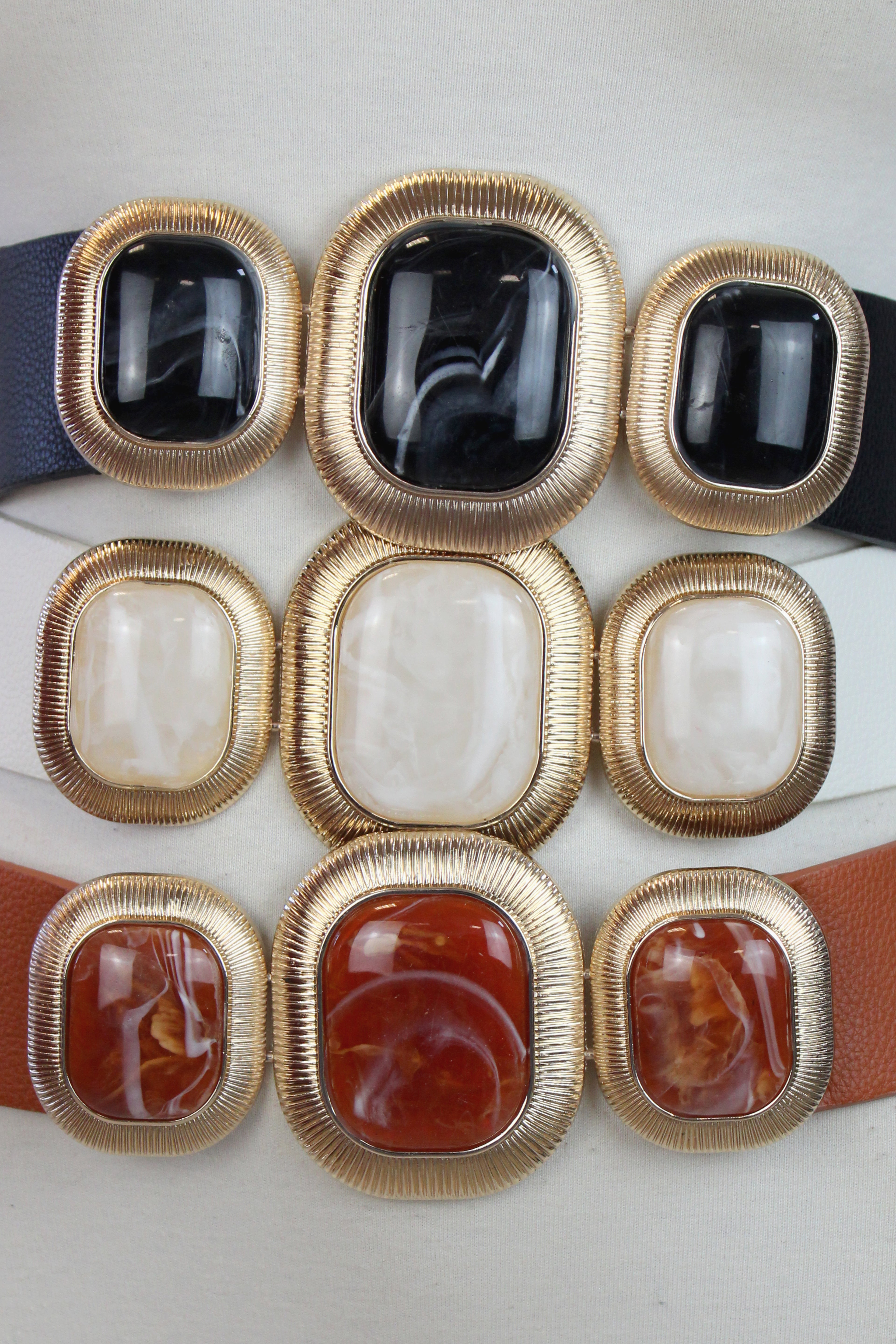 TTB-87 Cinto con Elástico Hebilla Tris Piedras Marmoleadas