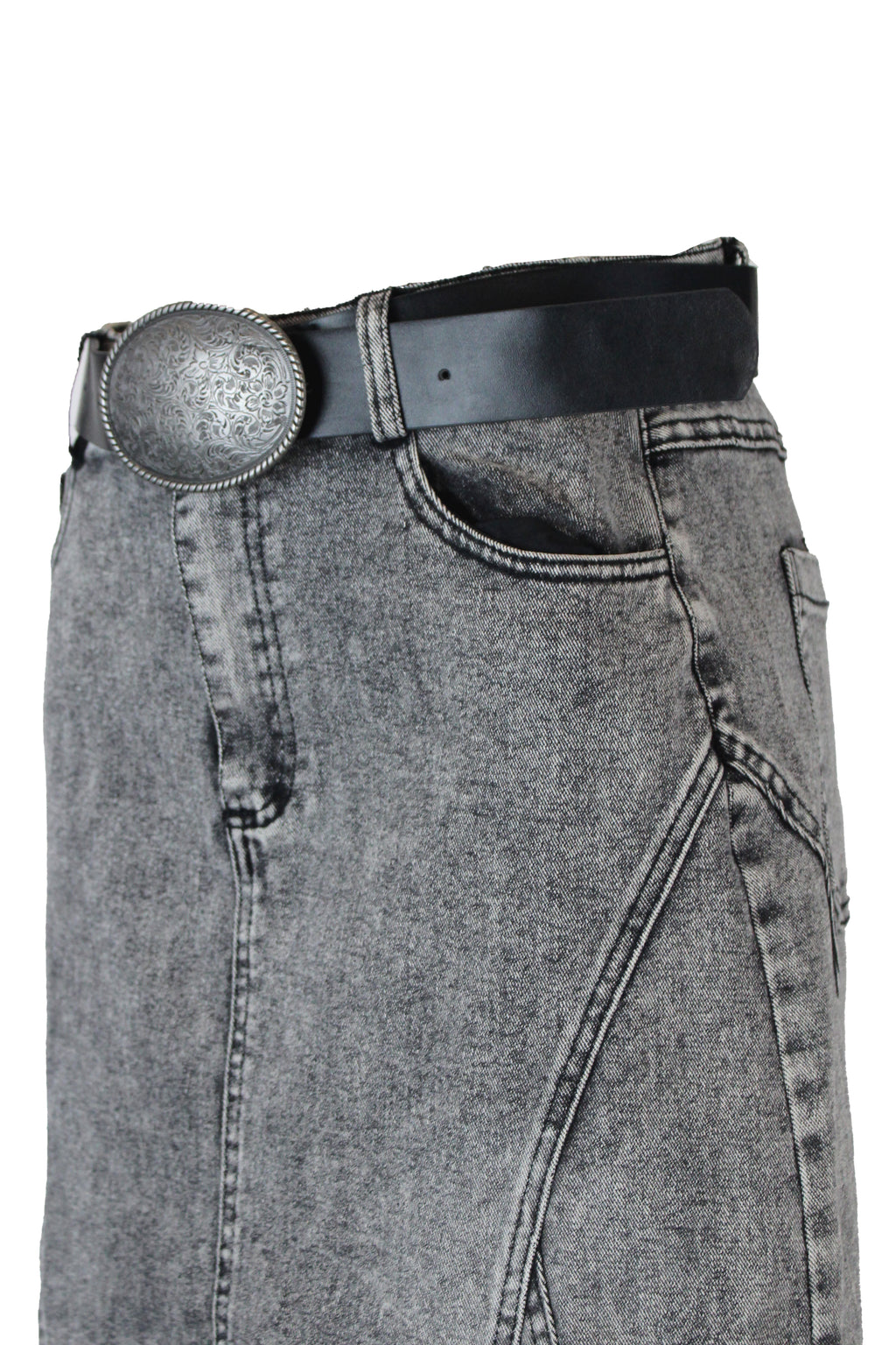 T3768 Falda Curveada Cinto Hebilla Floreada