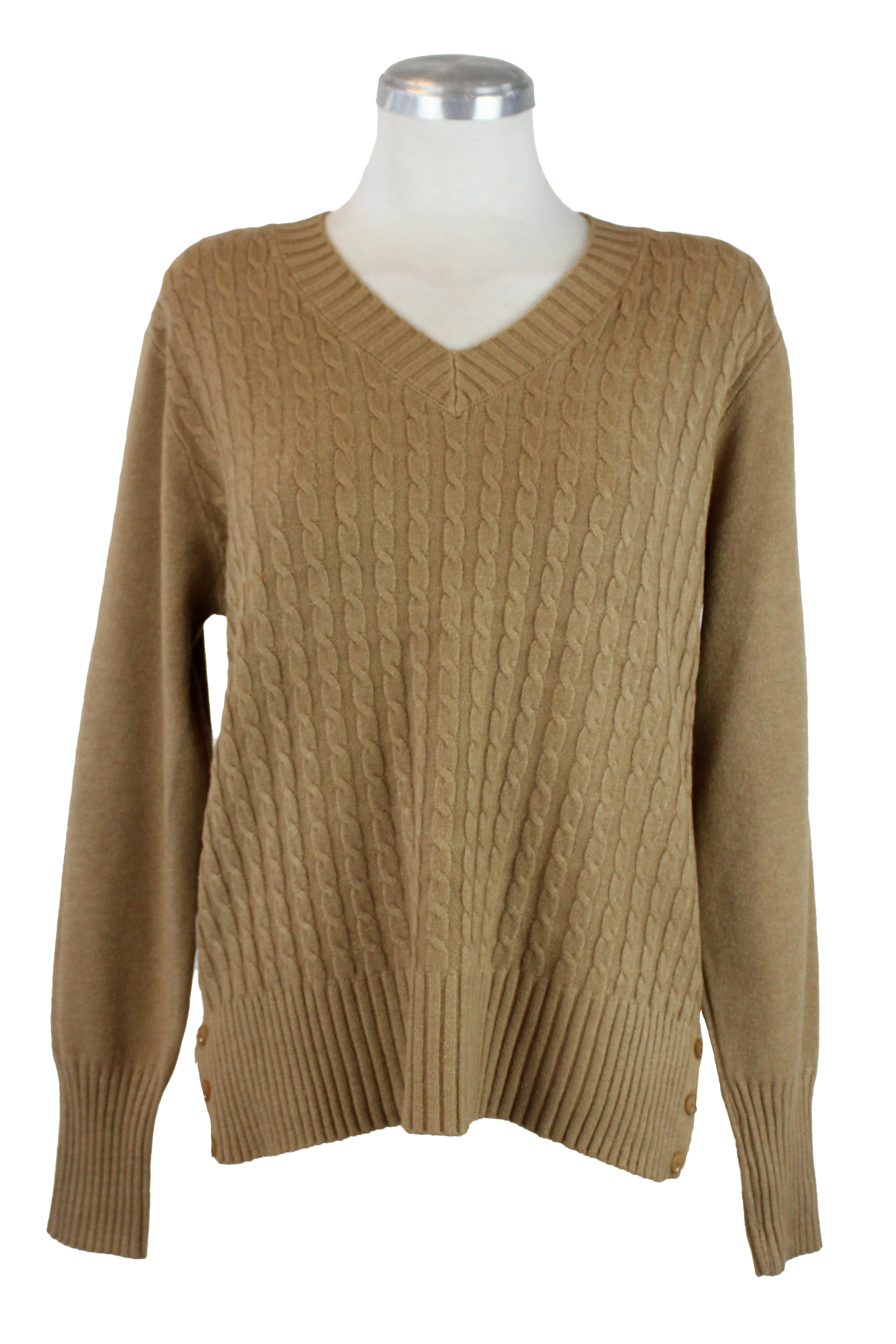 M17308A Suéter Trenzado Cuello V Botones Inferiores