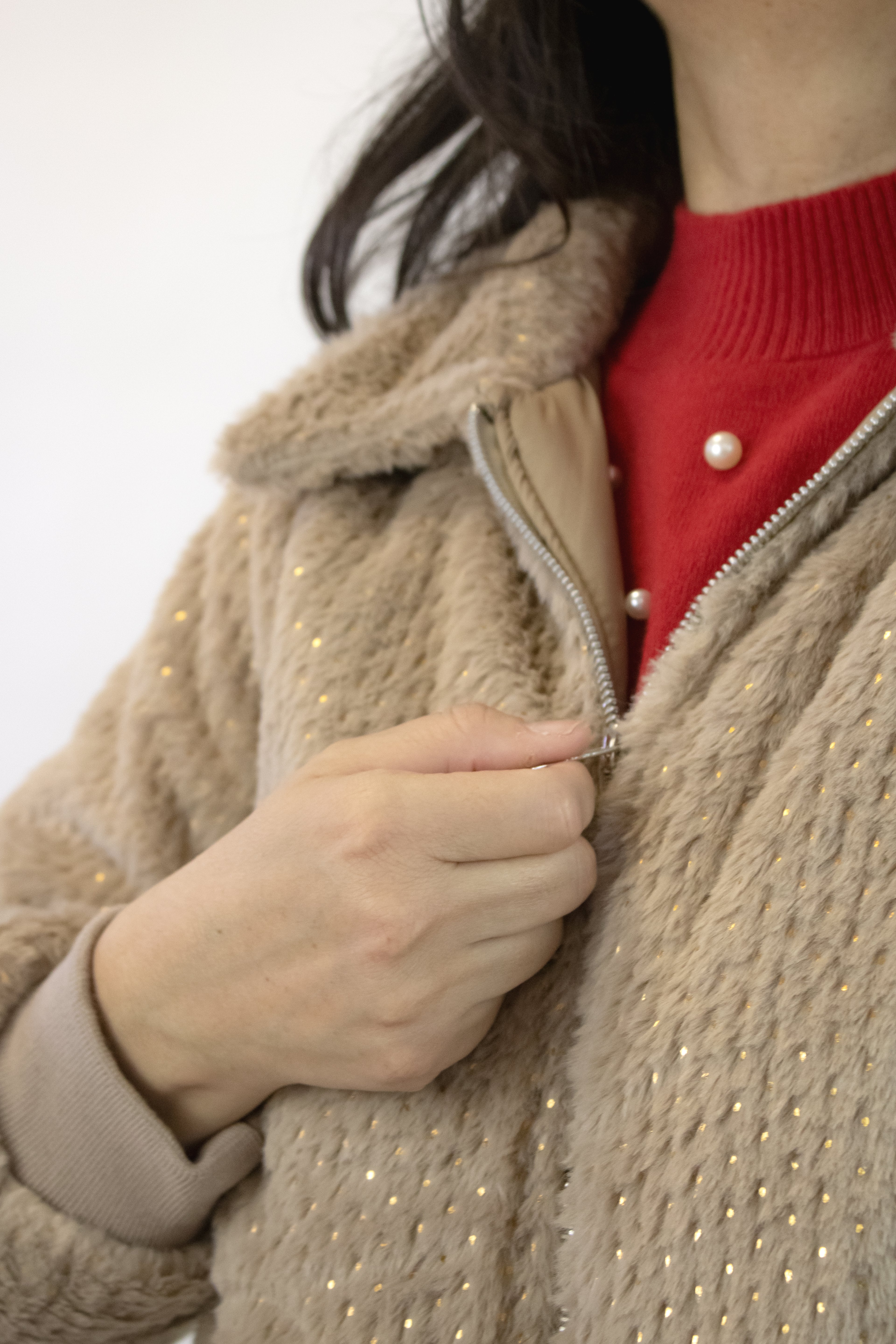 MXT24158F Chamarra Afelpada con Brillos