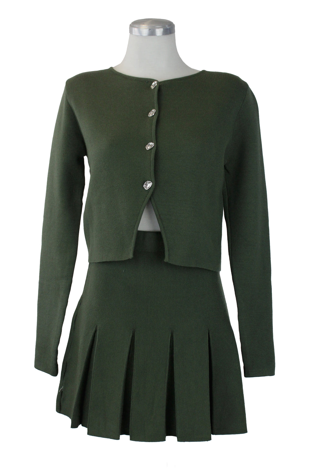H865 Conjunto con Falda Tipo Suéter Botones Irregulares