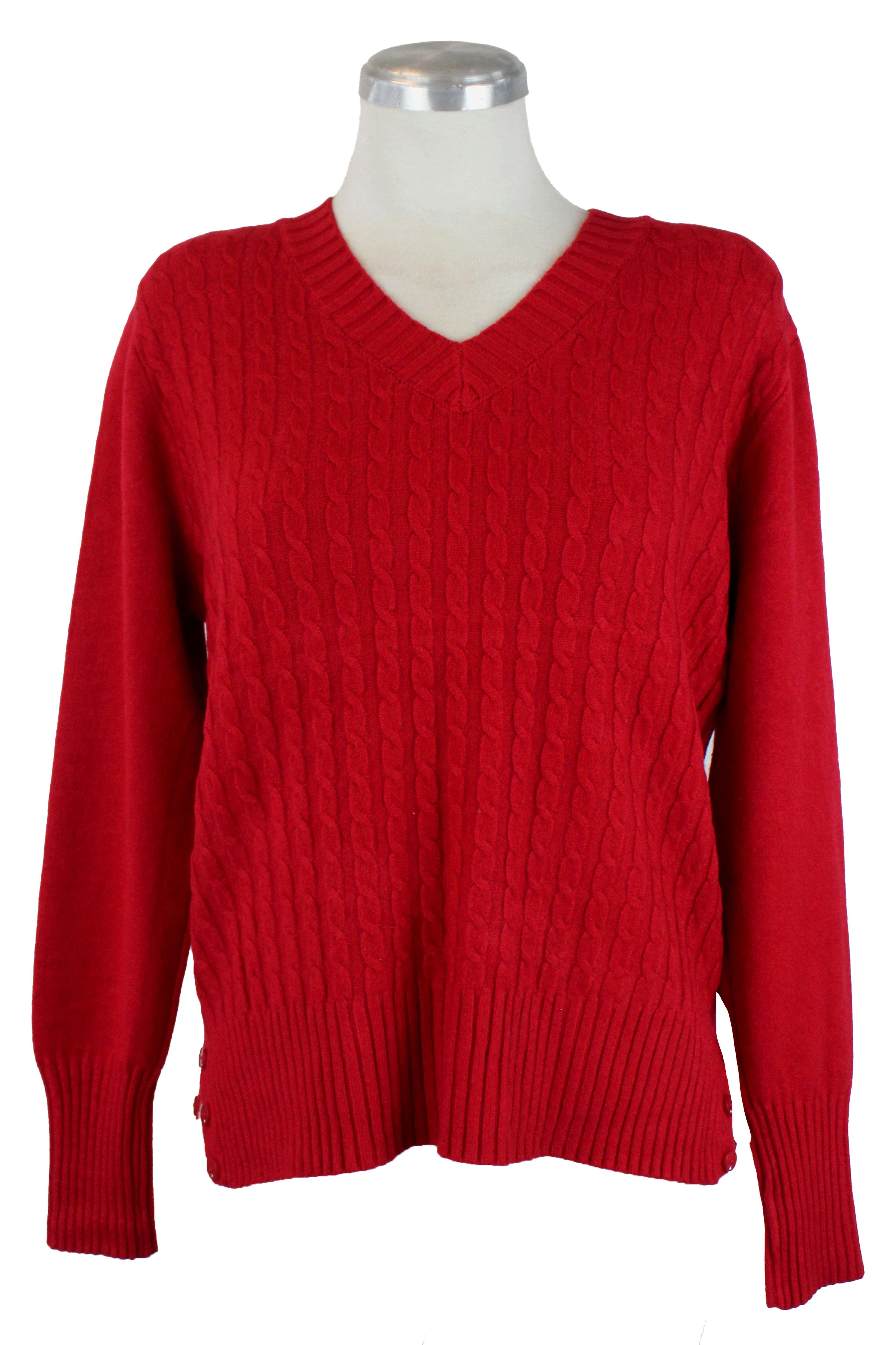 M17308A Suéter Trenzado Cuello V Botones Inferiores