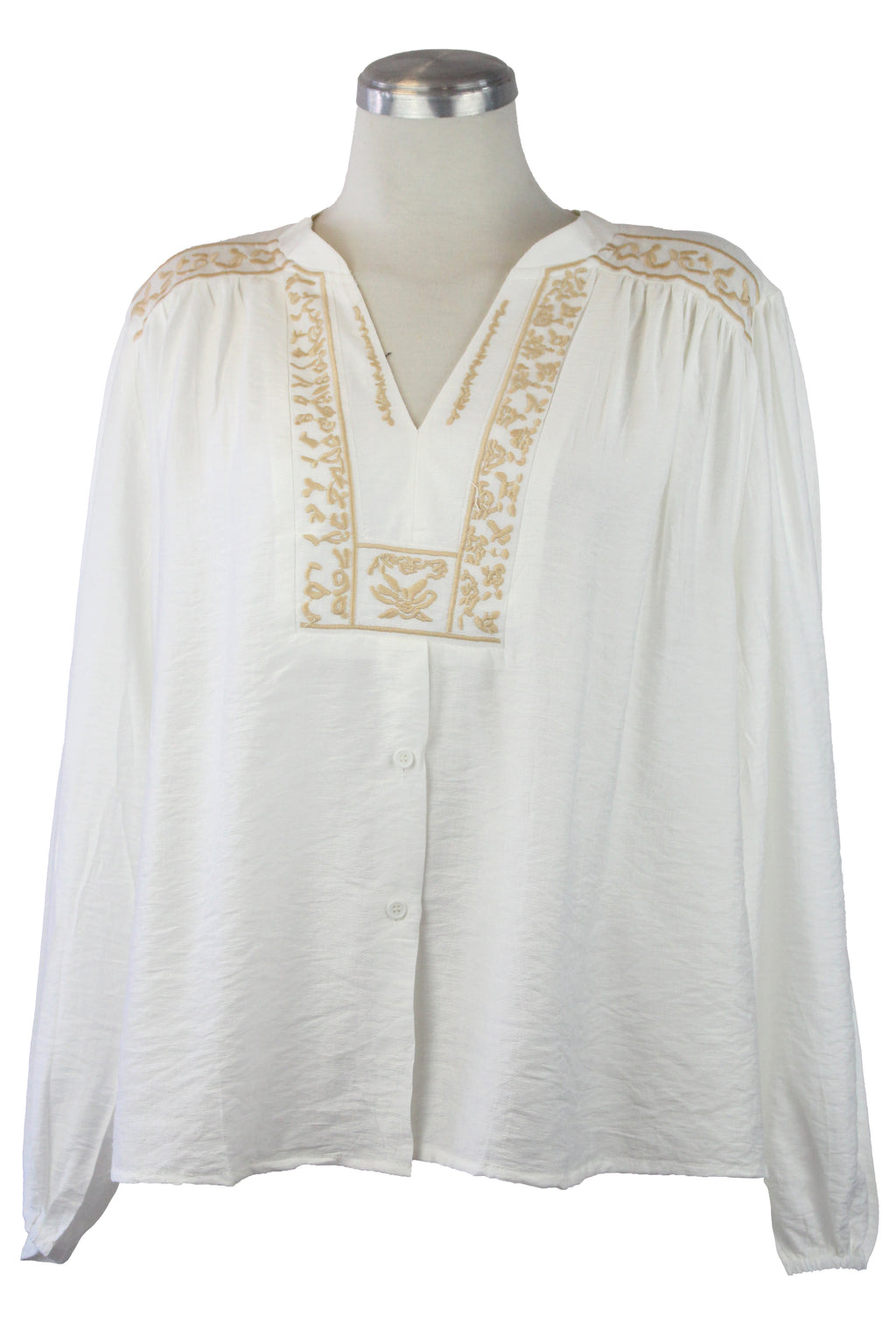 E373 Camisa Cuello Bordado Con Botones