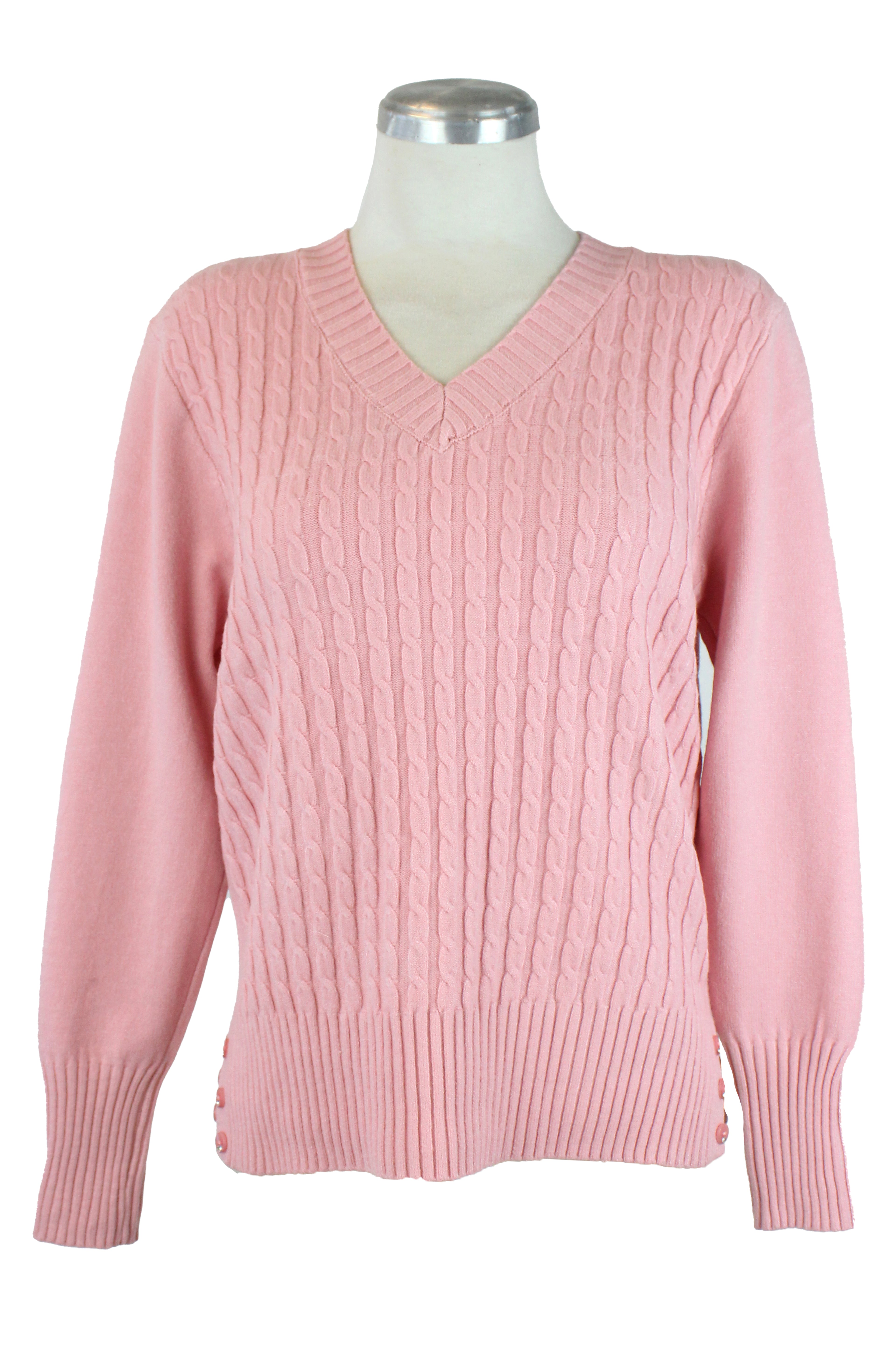 M17308A Suéter Trenzado Cuello V Botones Inferiores