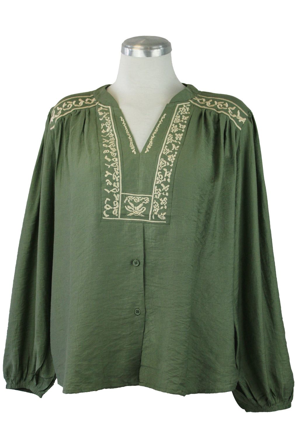 E373 Camisa Cuello Bordado Con Botones