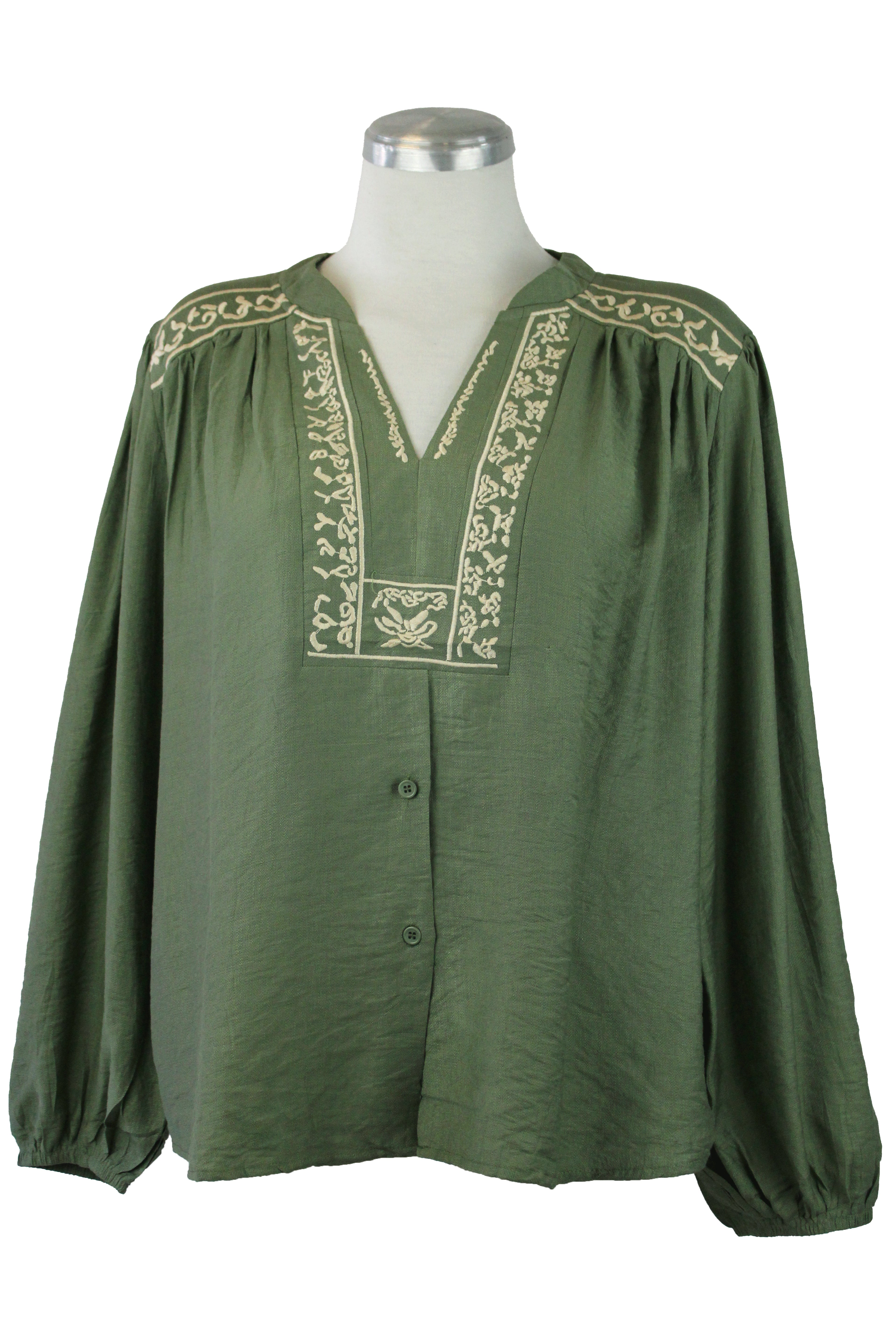 E373 Camisa Cuello Bordado Con Botones