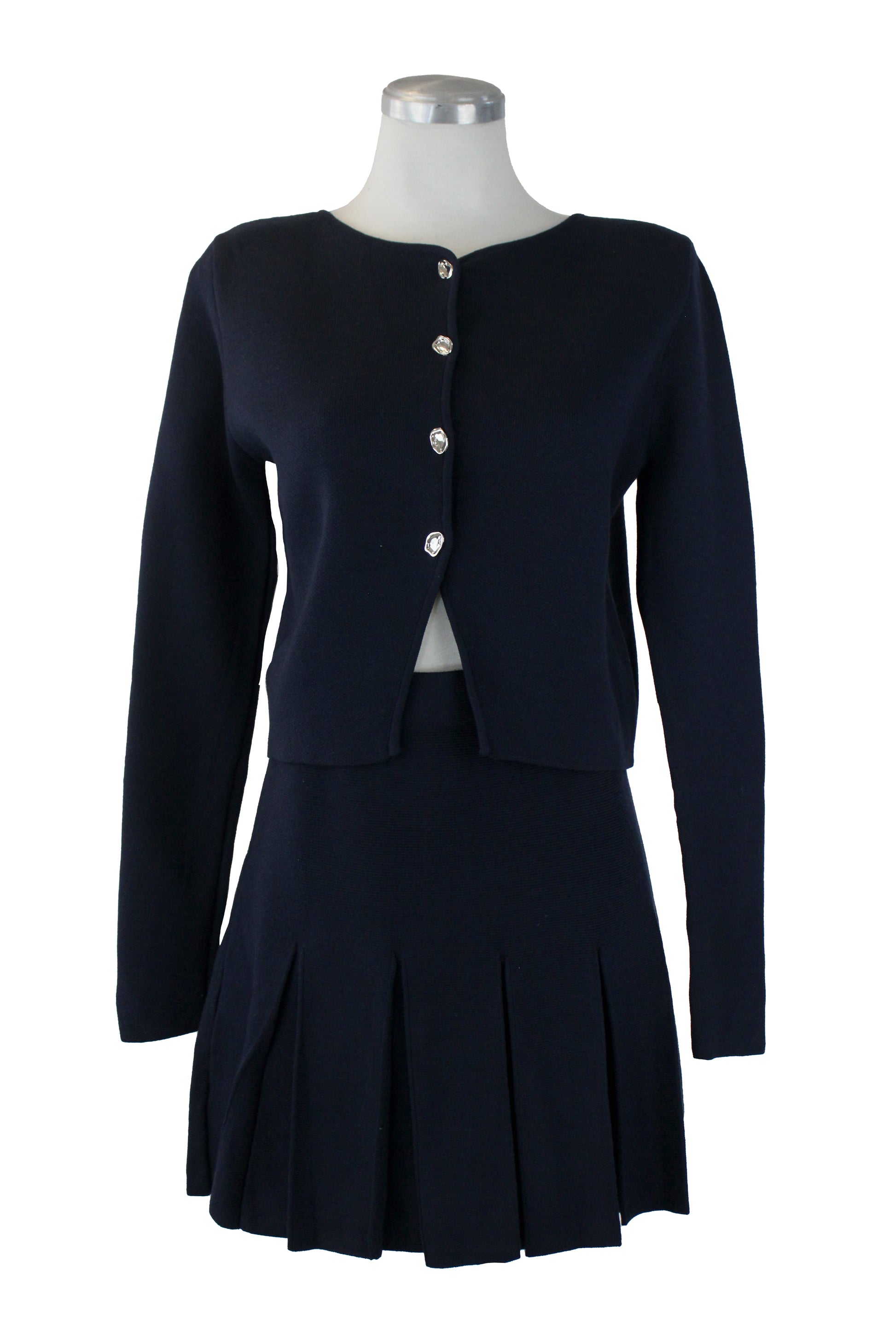 H865 Conjunto con Falda Tipo Suéter Botones Irregulares