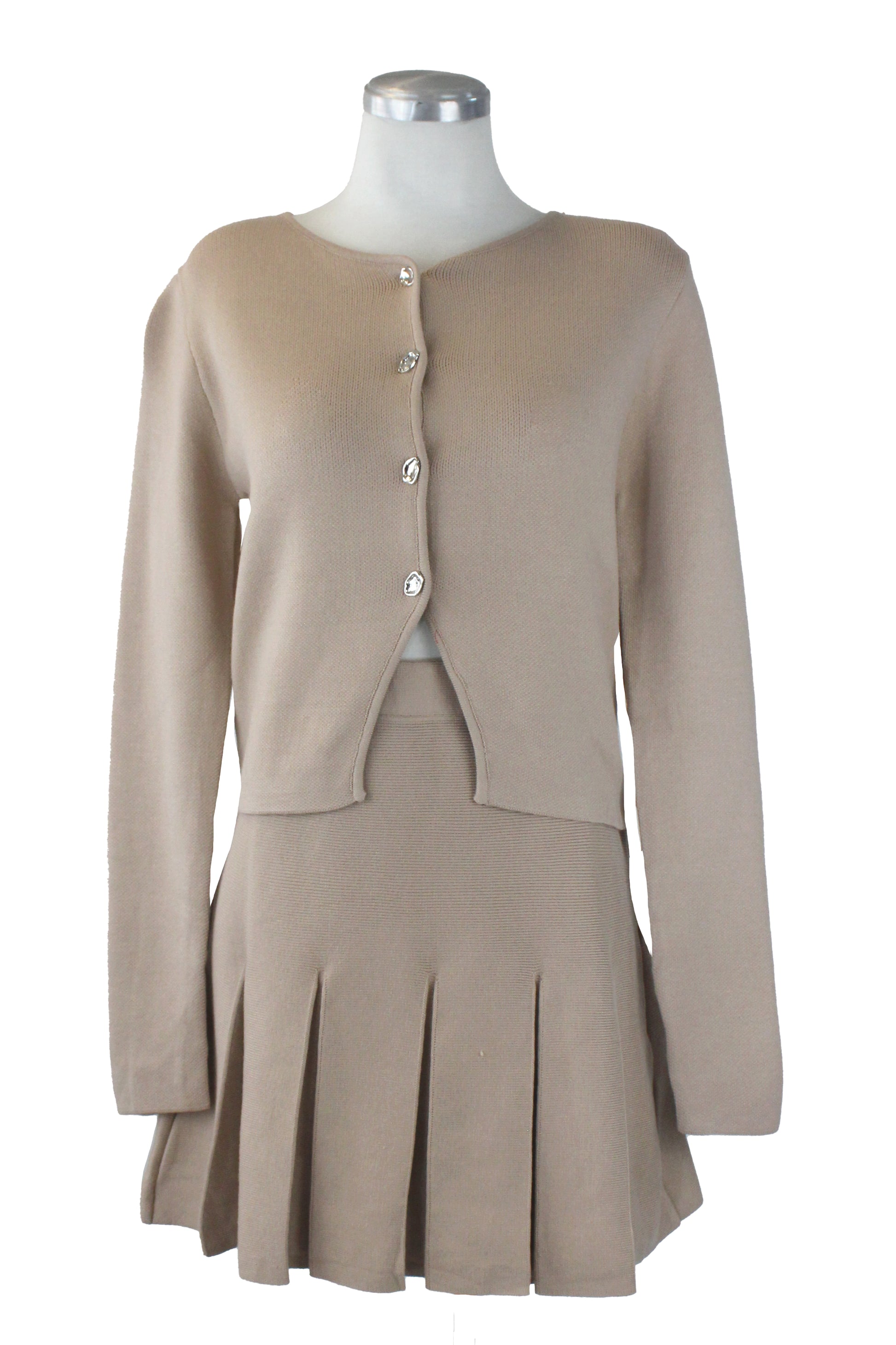 H865 Conjunto con Falda Tipo Suéter Botones Irregulares