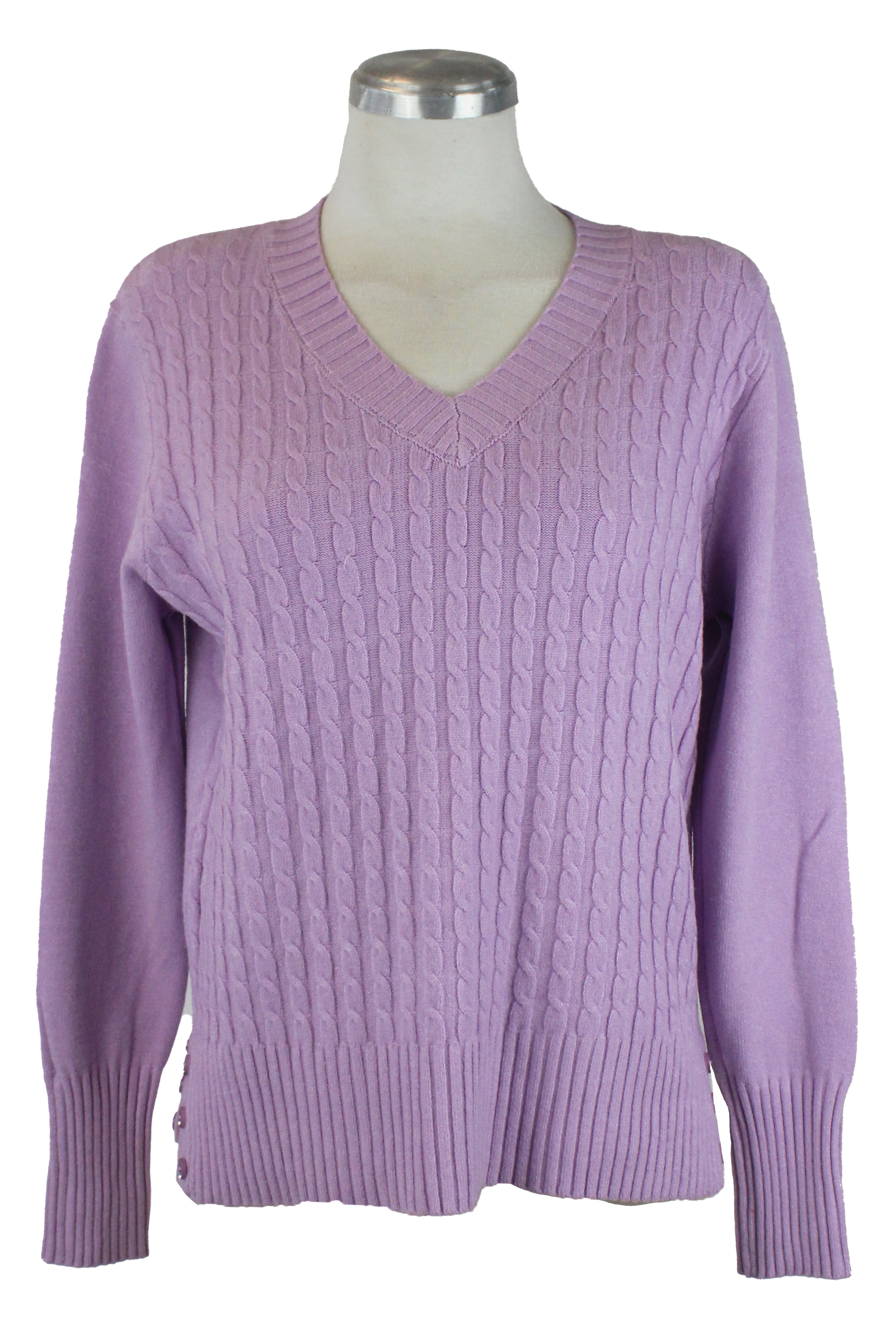 M17308A Suéter Trenzado Cuello V Botones Inferiores