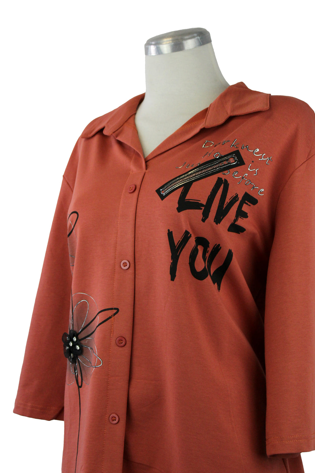 YX536 Camisa Con Estampado Flor y Zipper