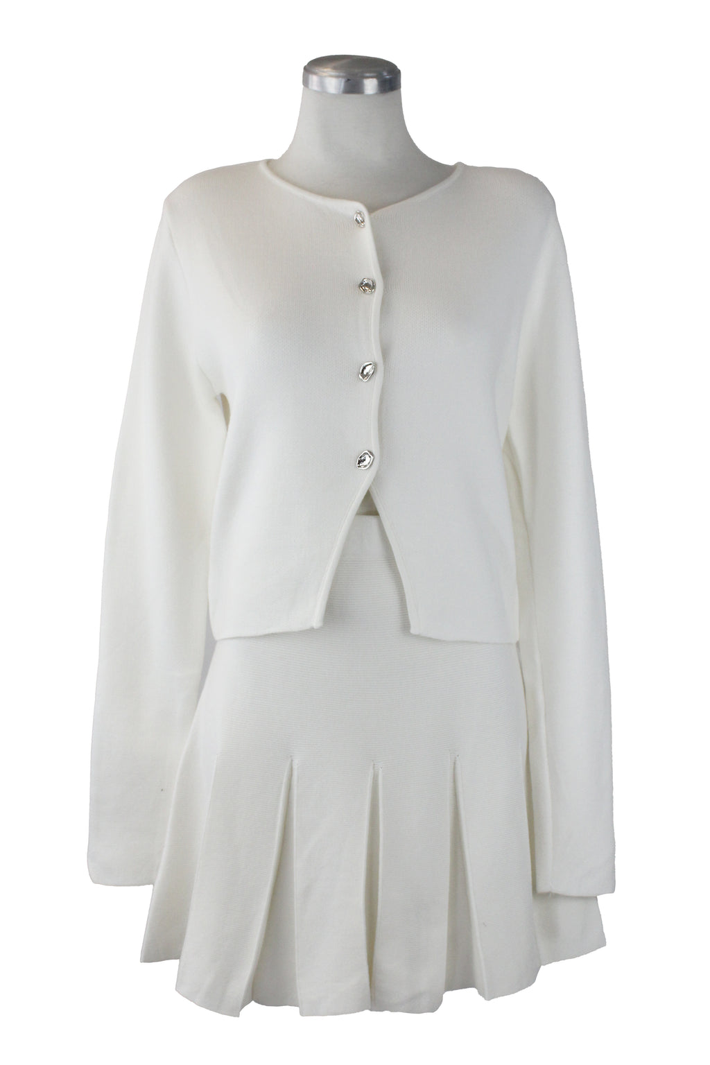 H865 Conjunto con Falda Tipo Suéter Botones Irregulares