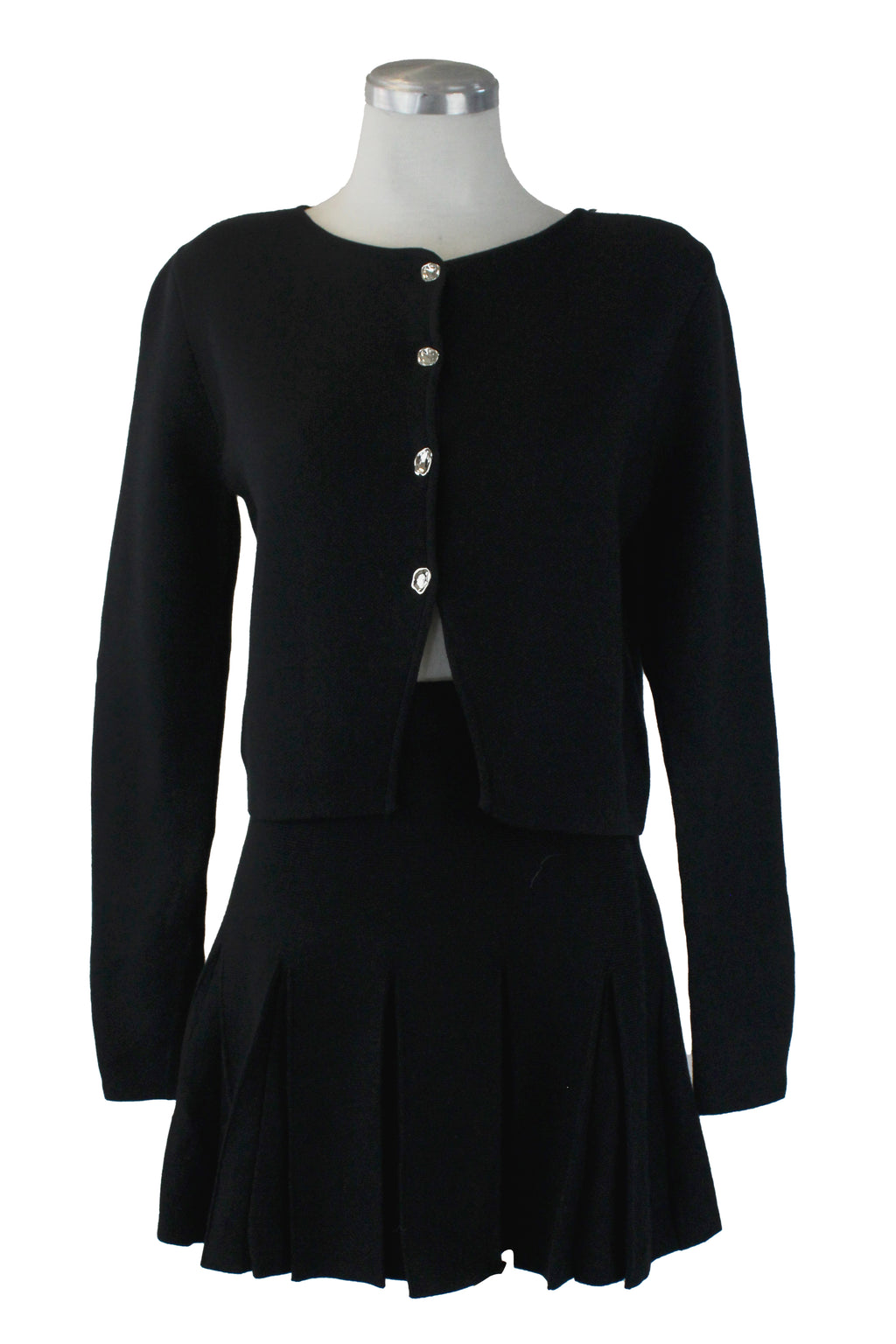 H865 Conjunto con Falda Tipo Suéter Botones Irregulares