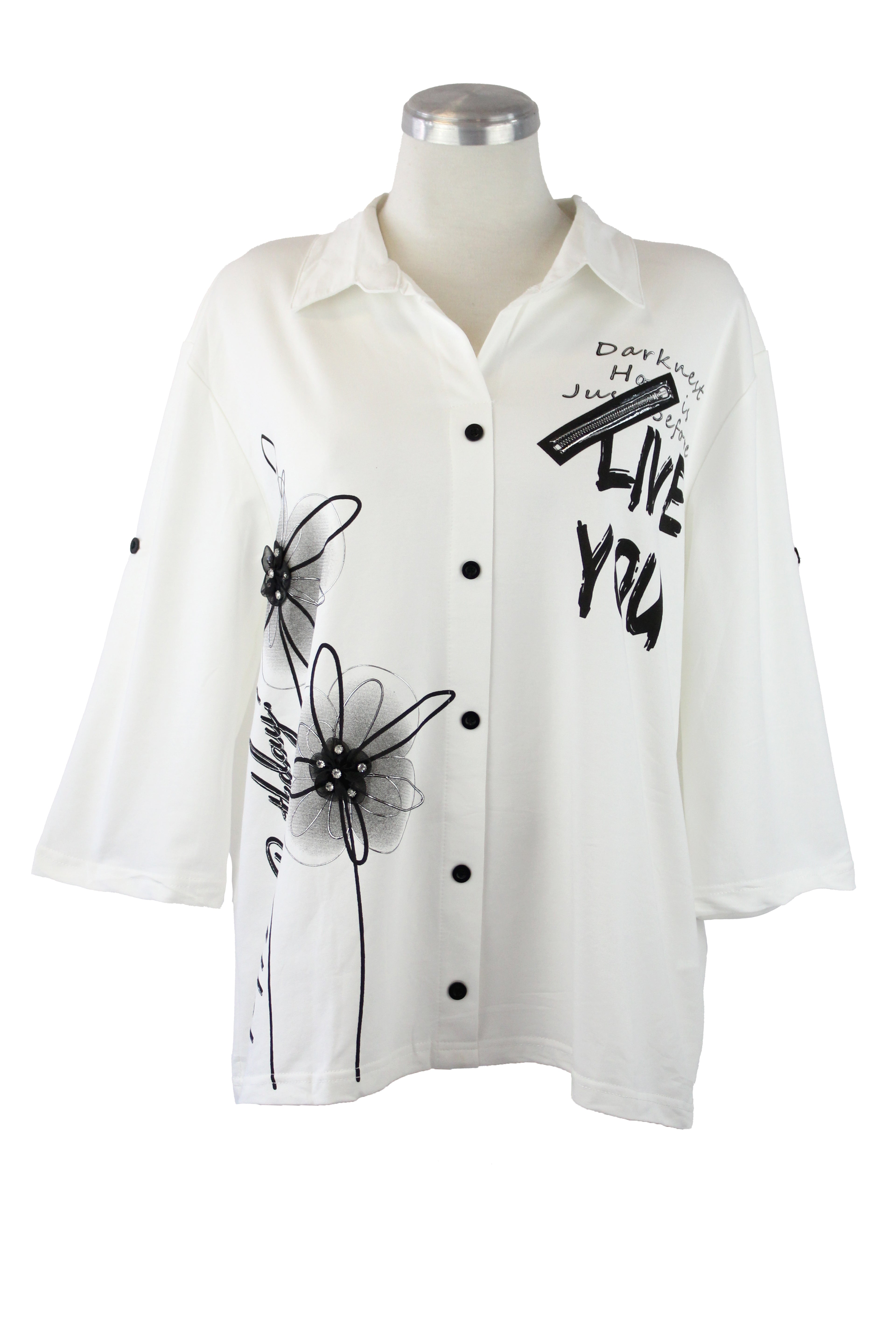 YX536 Camisa Con Estampado Flor y Zipper