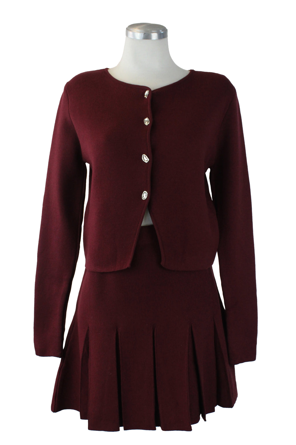 H865 Conjunto con Falda Tipo Suéter Botones Irregulares