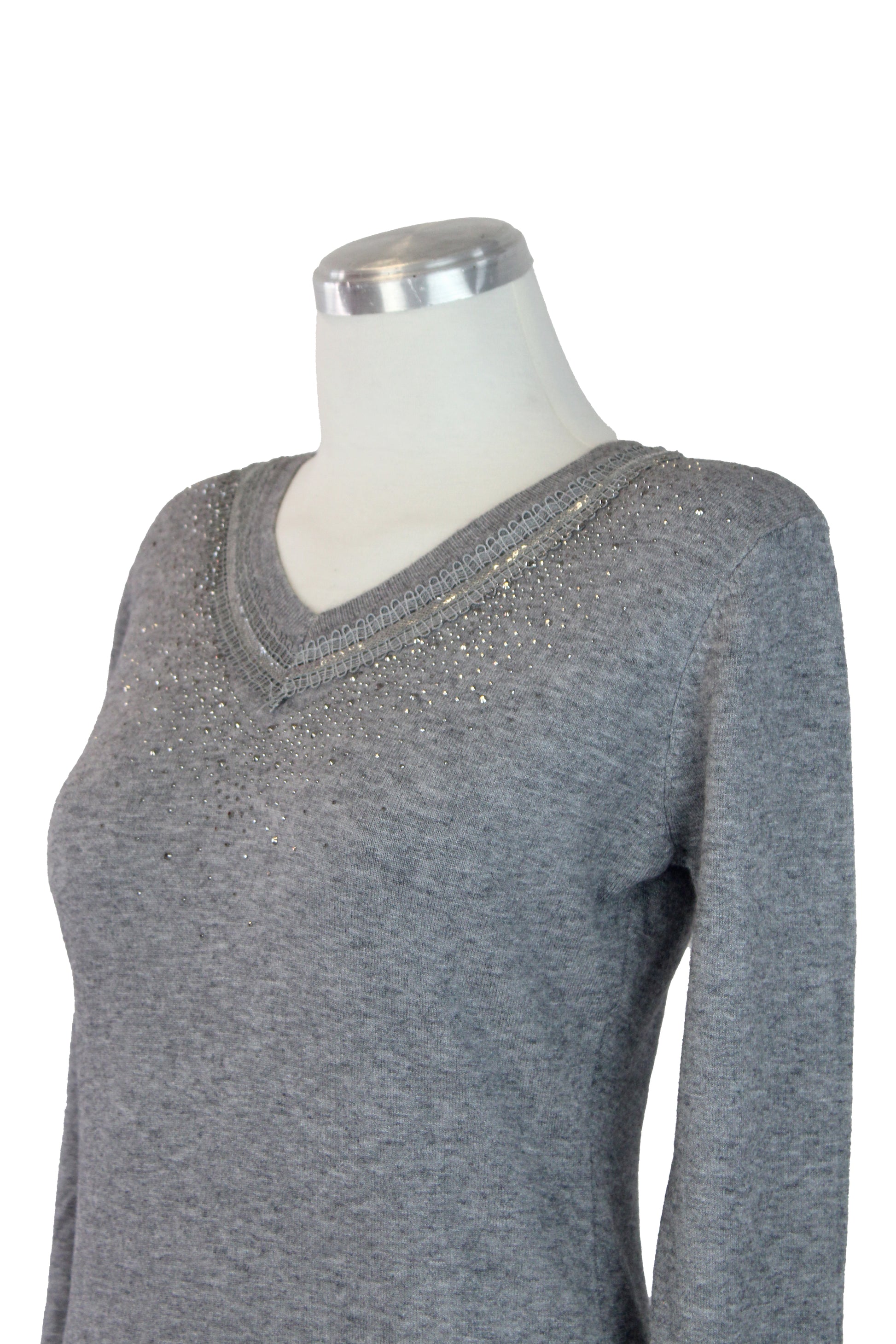 OJ-2717 Sueter Cuello V con Linea Encaje y Brillo