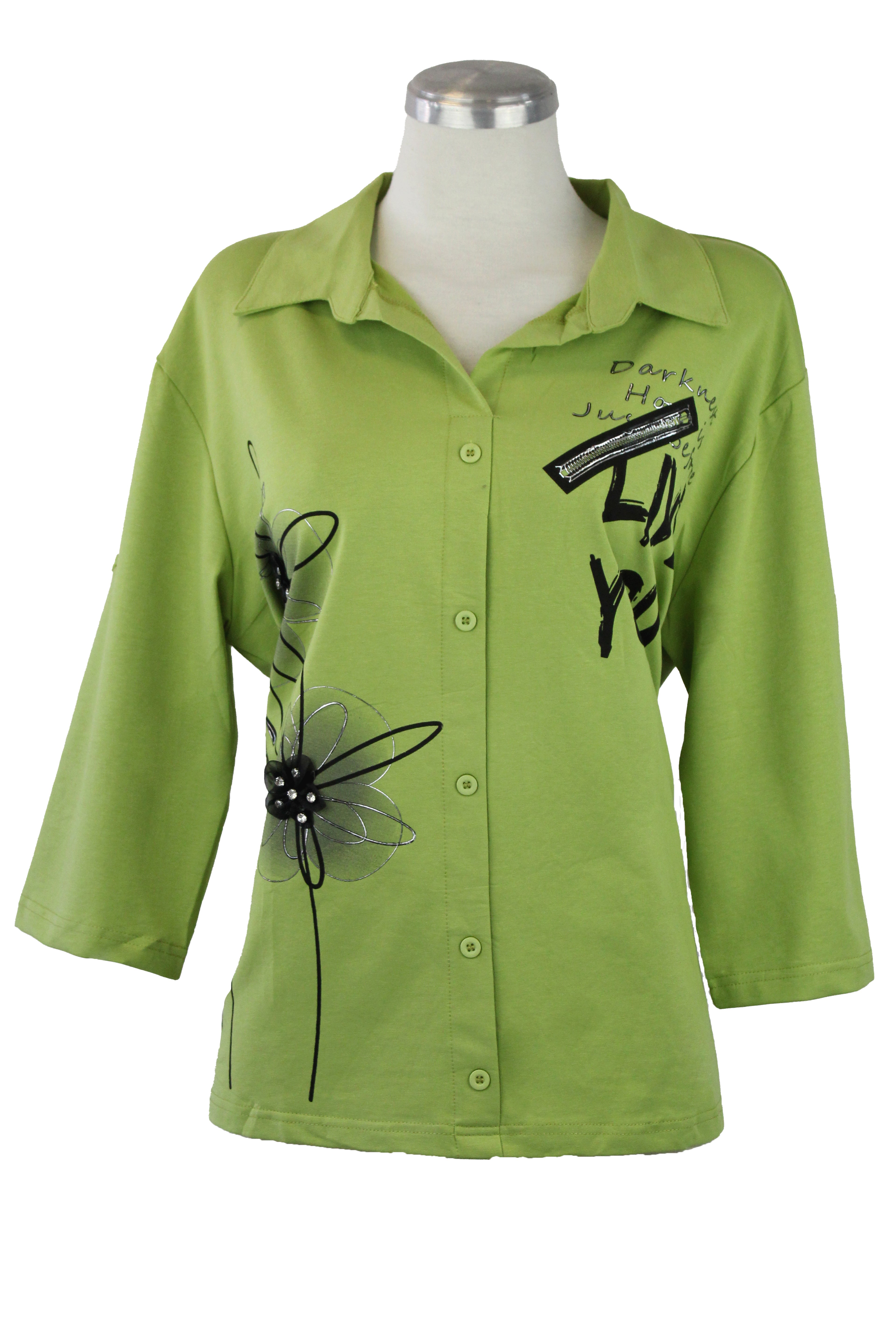 YX536 Camisa Con Estampado Flor y Zipper