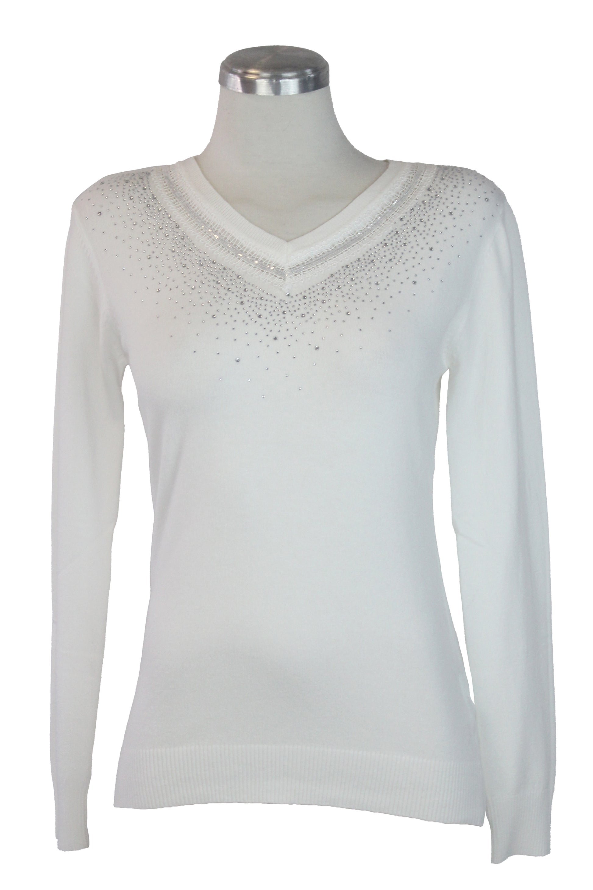 OJ-2717 Sueter Cuello V con Linea Encaje y Brillo
