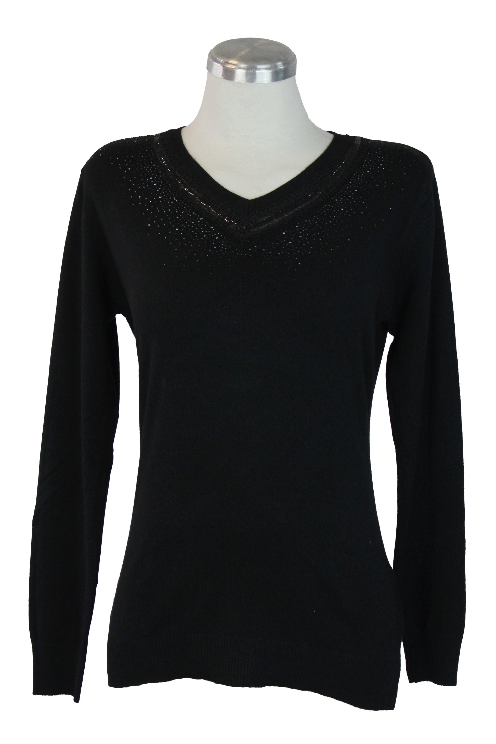 OJ-2717 Sueter Cuello V con Linea Encaje y Brillo