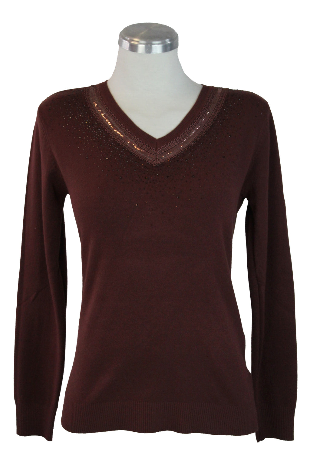 OJ-2717 Sueter Cuello V con Linea Encaje y Brillo