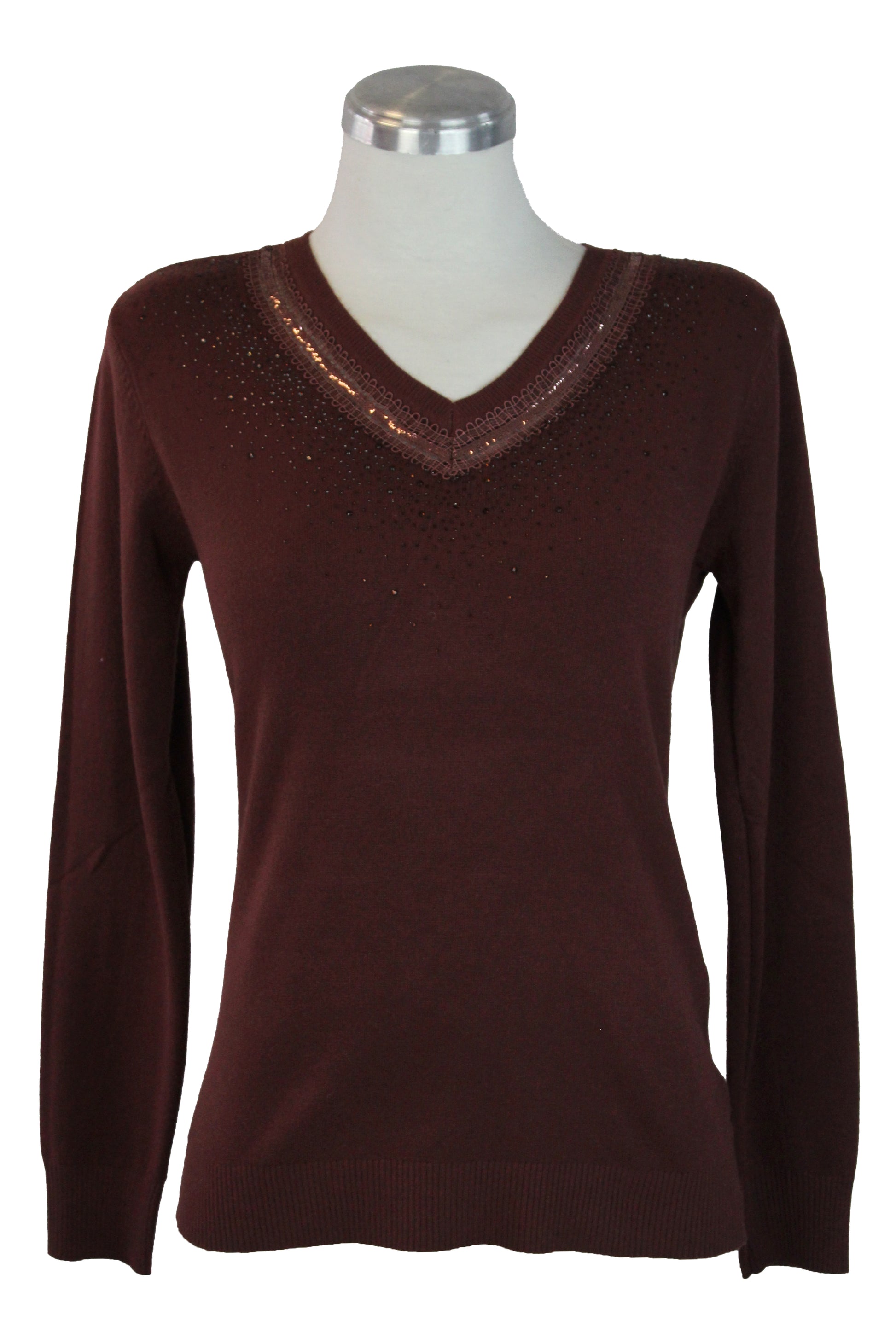 OJ-2717 Sueter Cuello V con Linea Encaje y Brillo