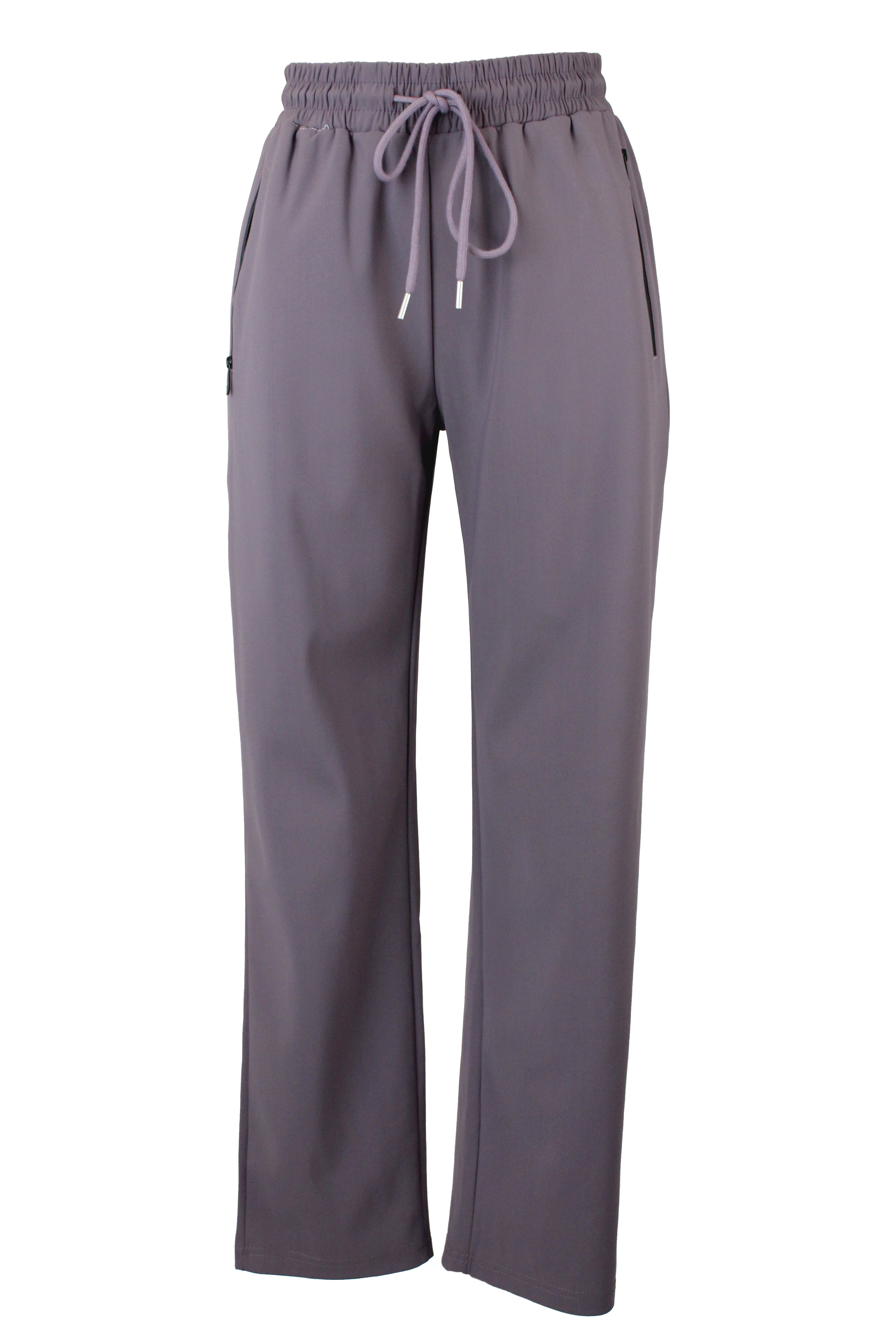 ZH-1837 Pantalonera Lisa con Bolsos de Zipper y Elástico