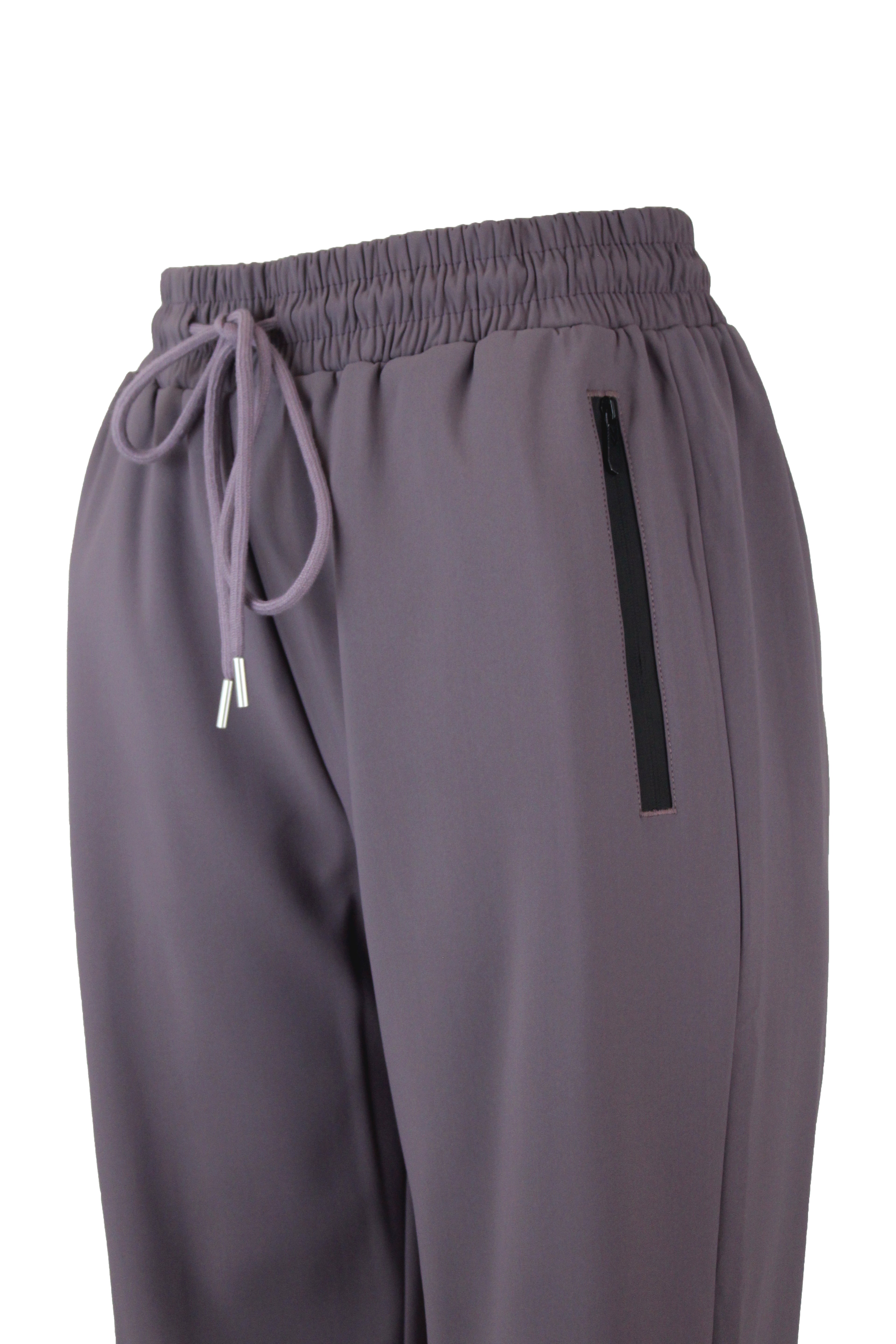 ZH-1837 Pantalonera Lisa con Bolsos de Zipper y Elástico