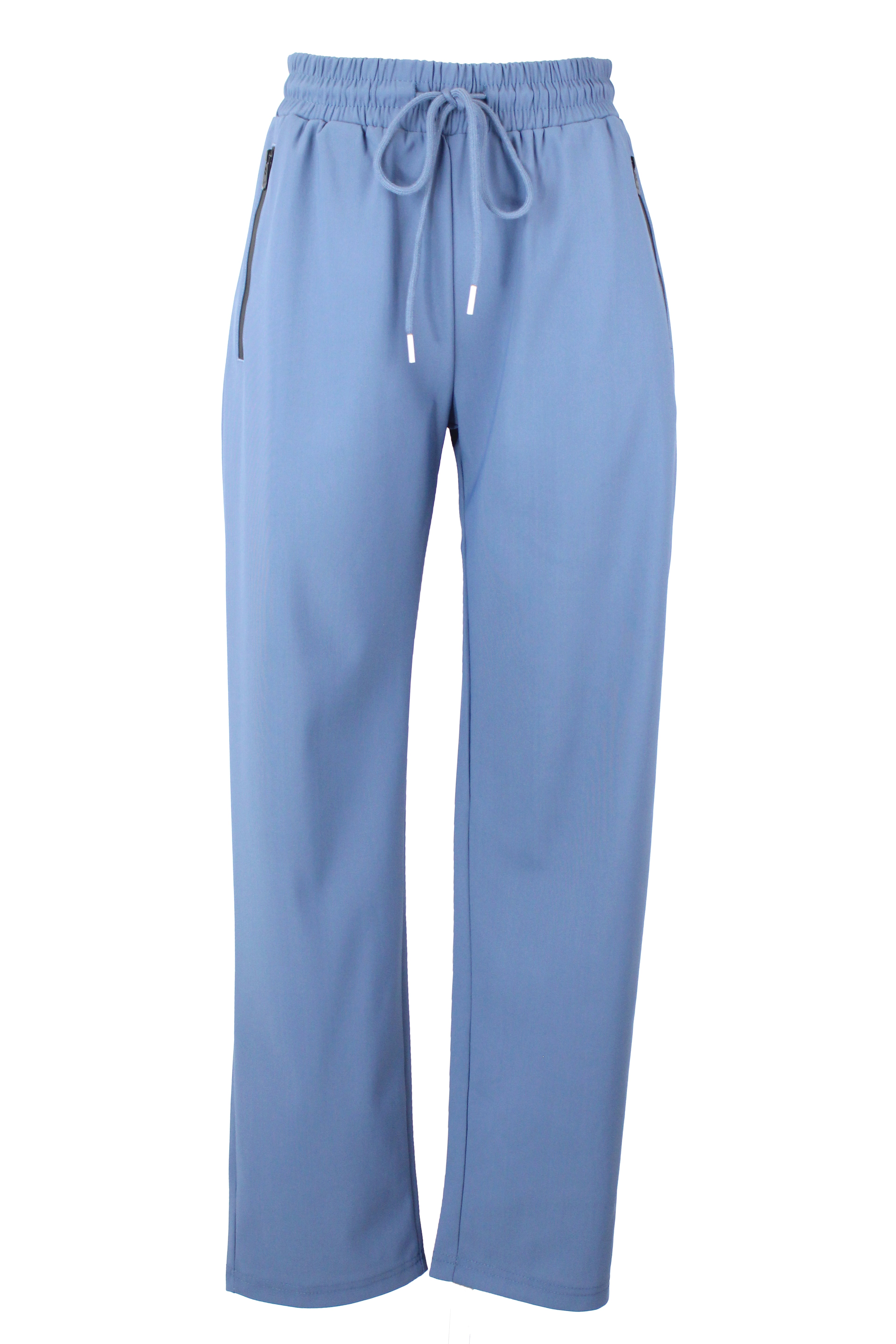 ZH-1837 Pantalonera Lisa con Bolsos de Zipper y Elástico