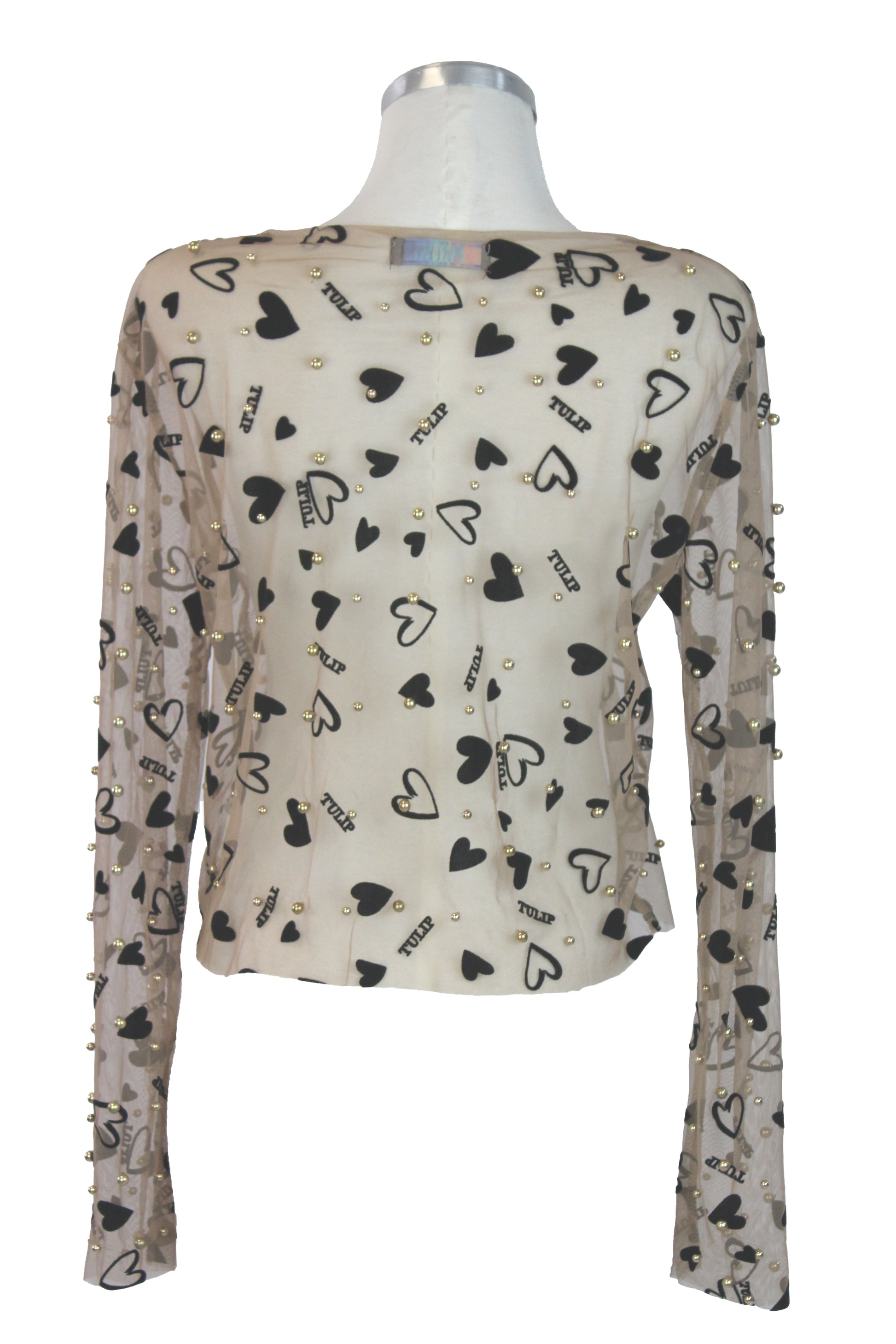 M60203 Blusa Con Transparencia Perlas y Corazones