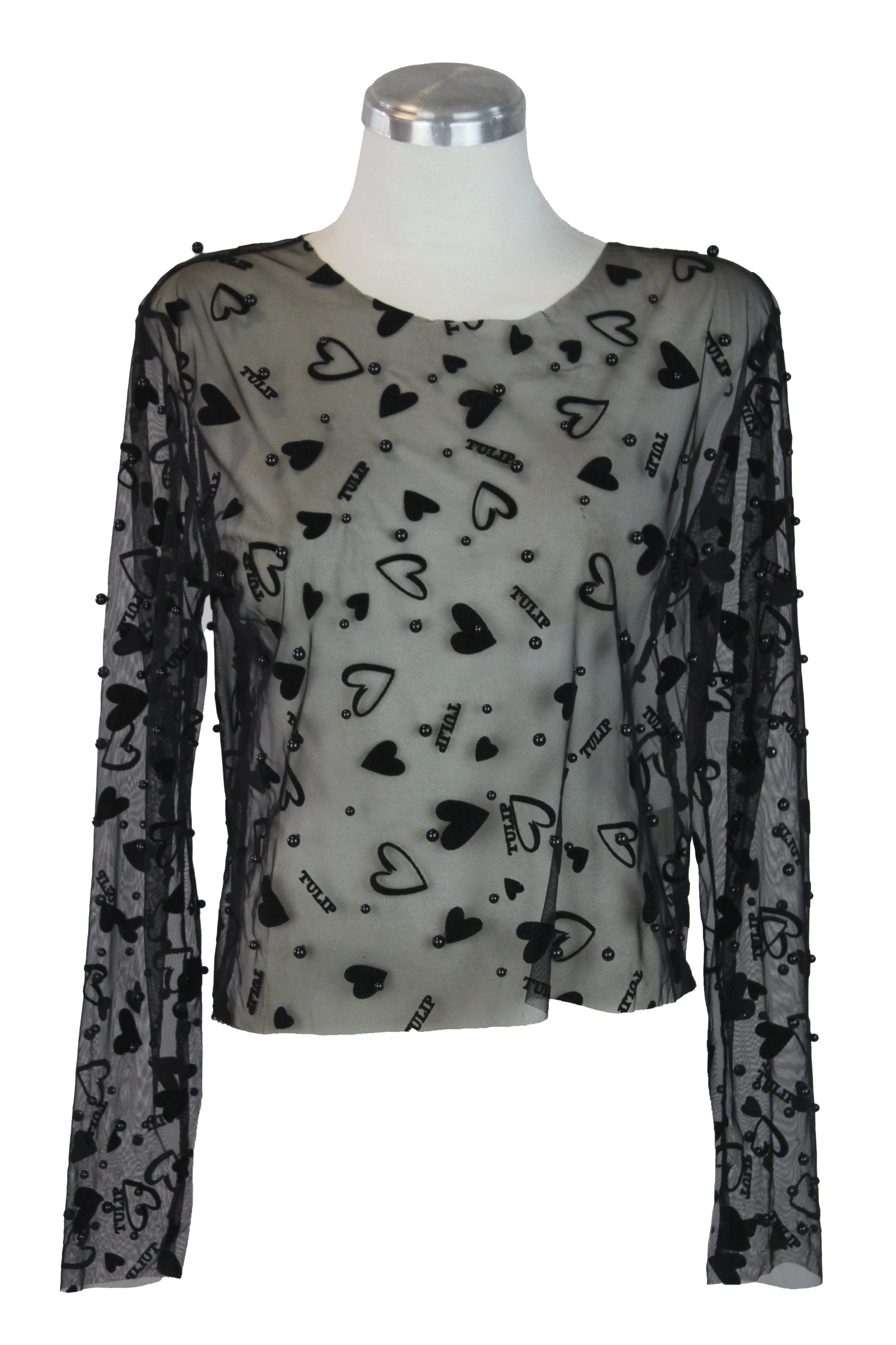 M60203 Blusa Con Transparencia Perlas y Corazones