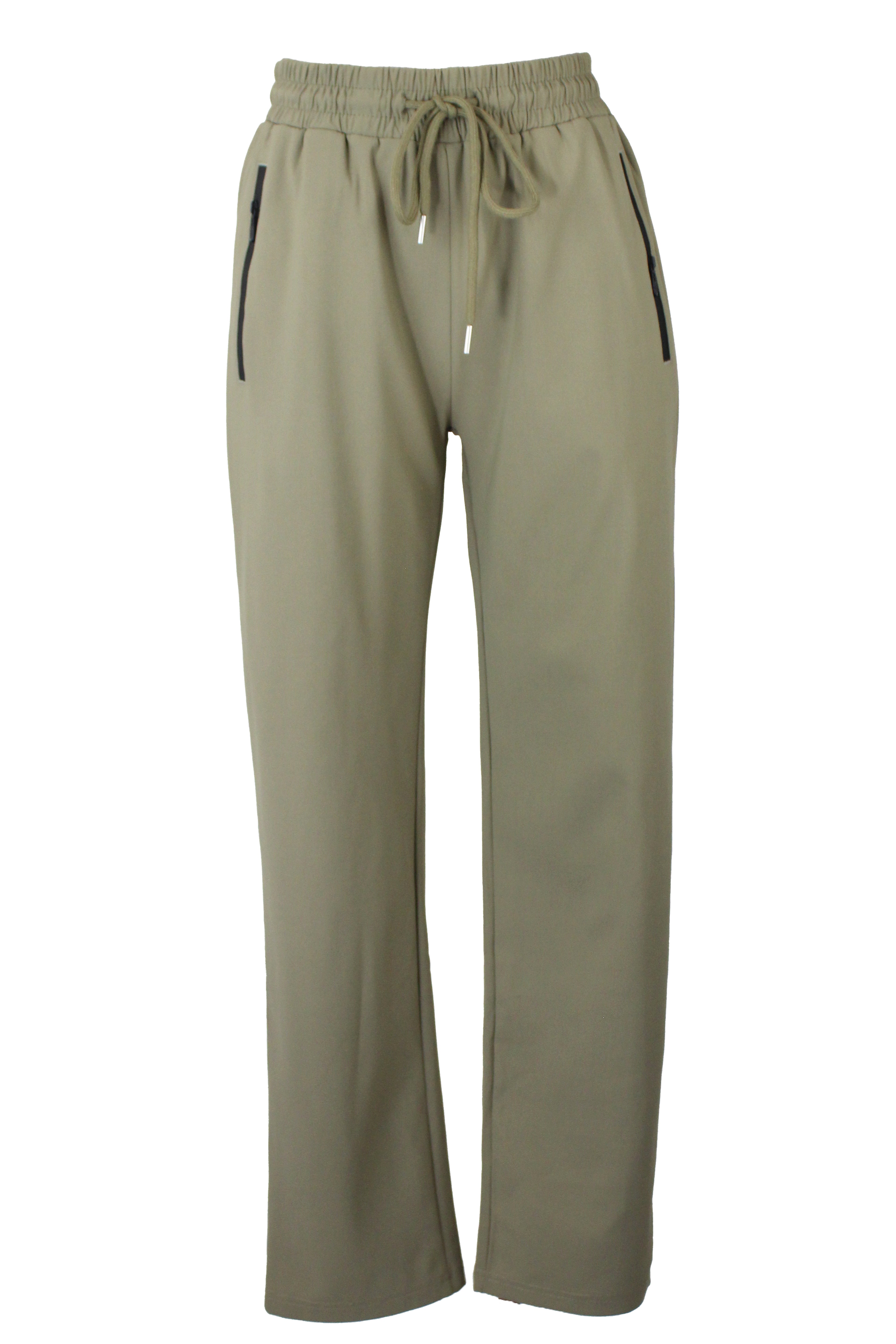 ZH-1837 Pantalonera Lisa con Bolsos de Zipper y Elástico