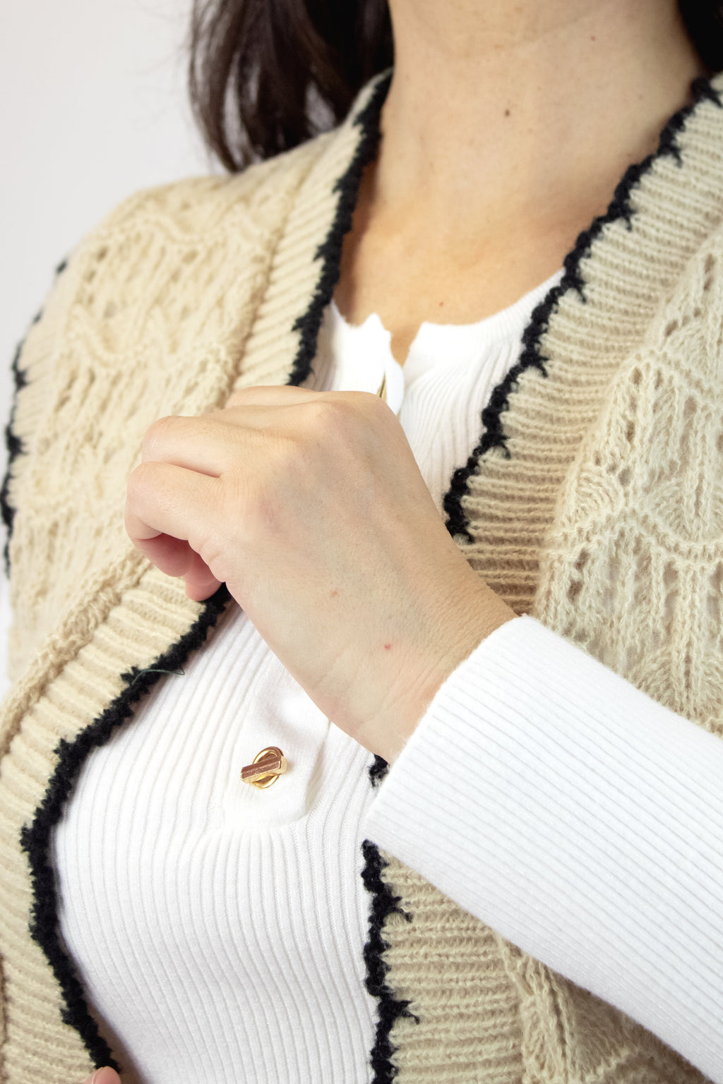 2527 chaleco Tejido Abierto Bordes Hondeados