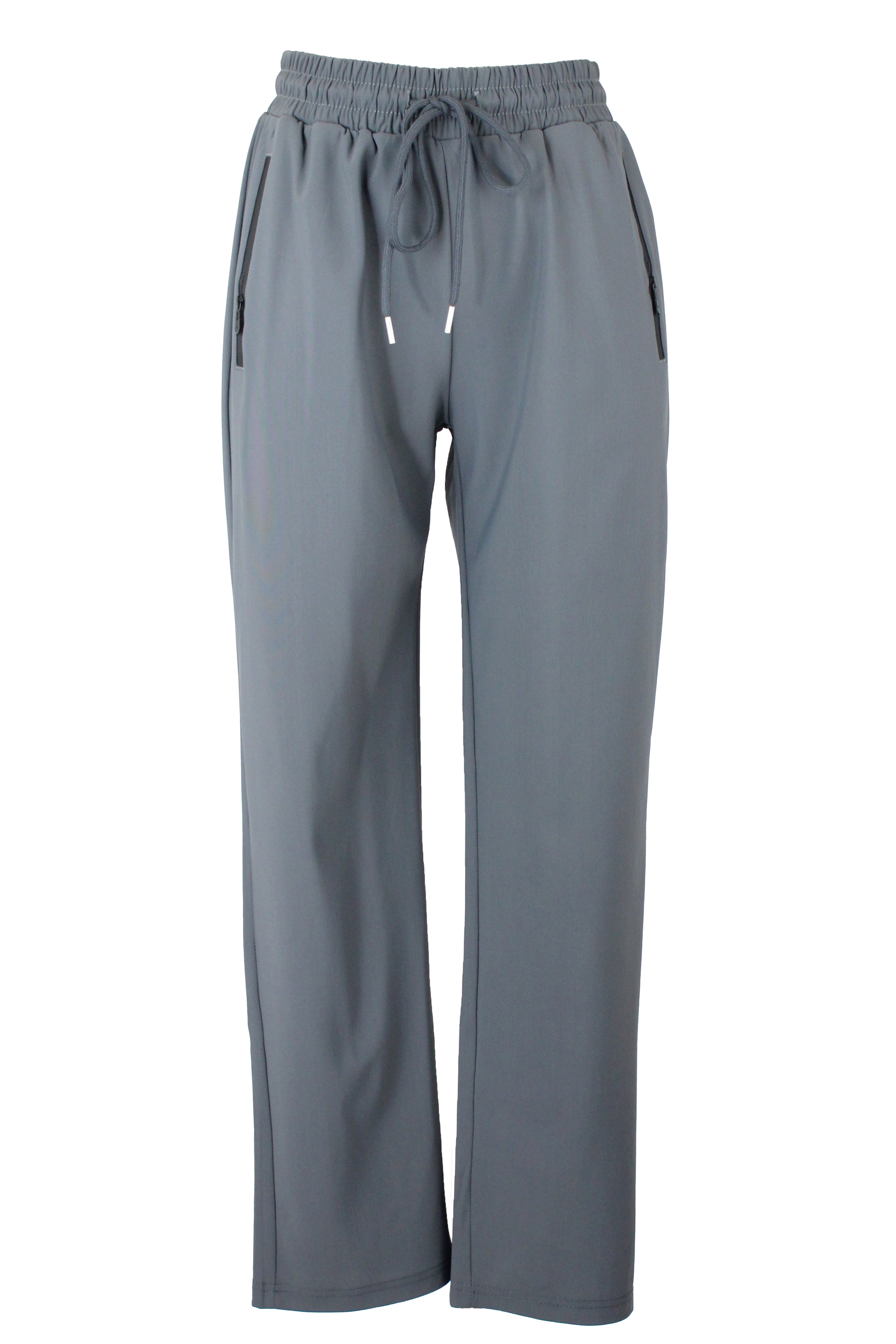 ZH-1837 Pantalonera Lisa con Bolsos de Zipper y Elástico