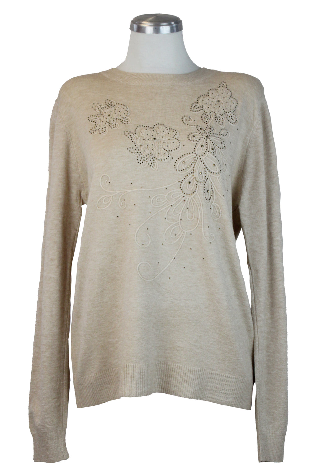 AF23794 Suéter Bordado Flores con Piedras
