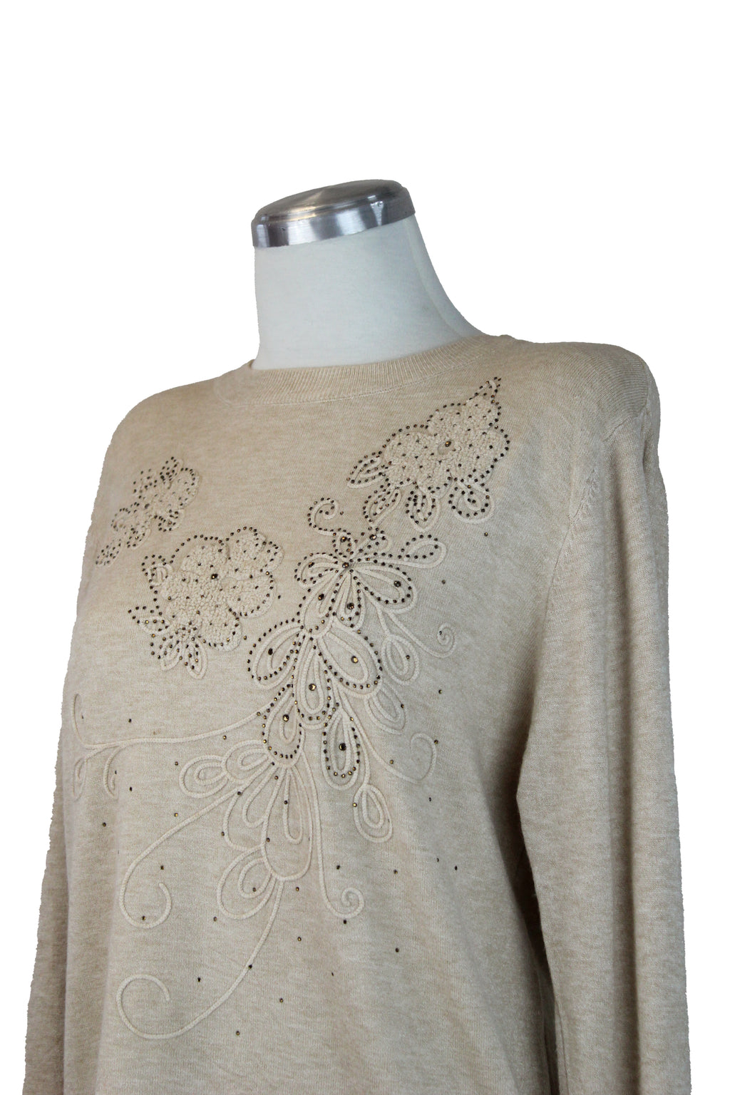 AF23794 Suéter Bordado Flores con Piedras