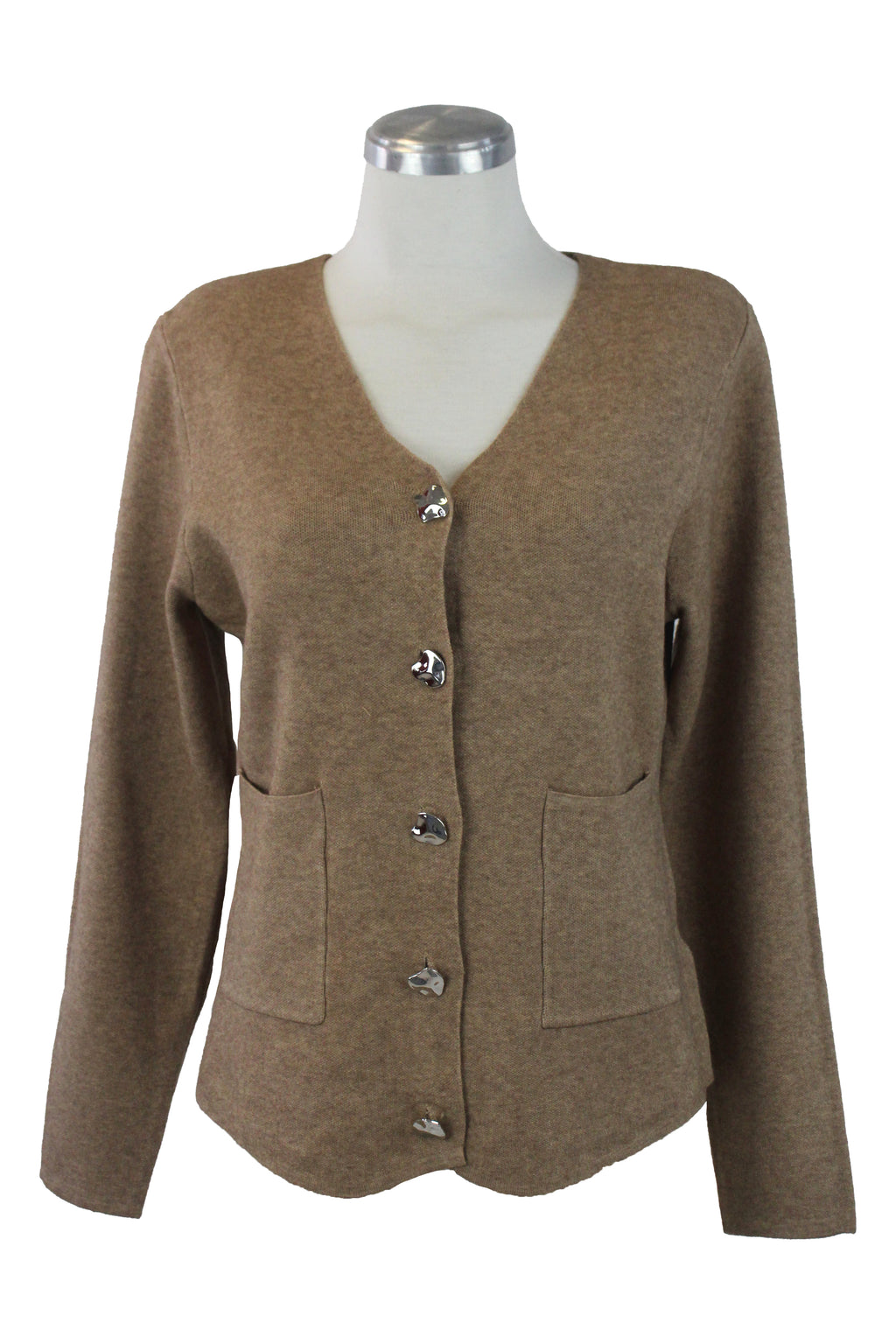 1270 Suéter de Botones Irregulares y Bolsillos