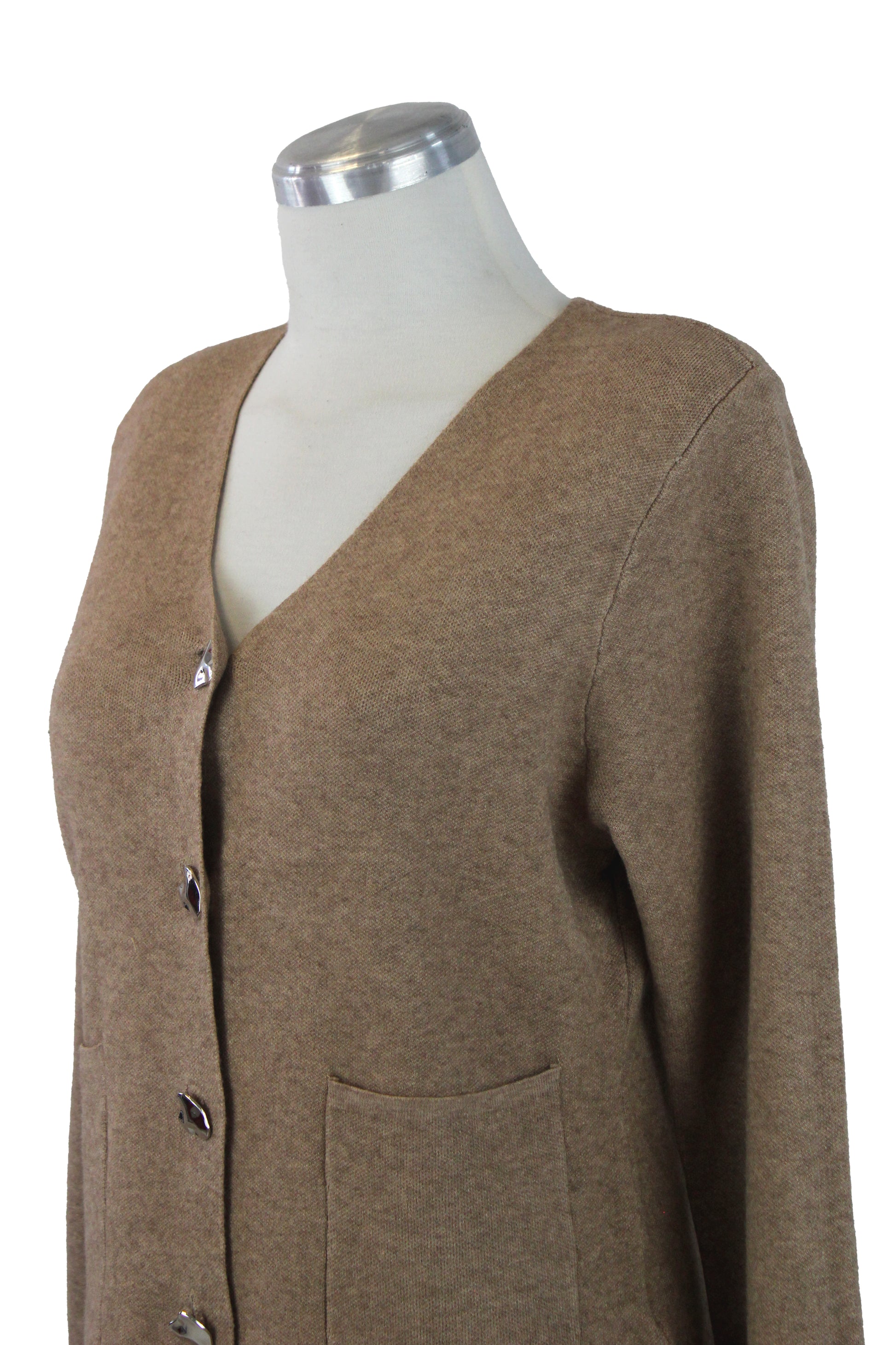 1270 Suéter de Botones Irregulares y Bolsillos