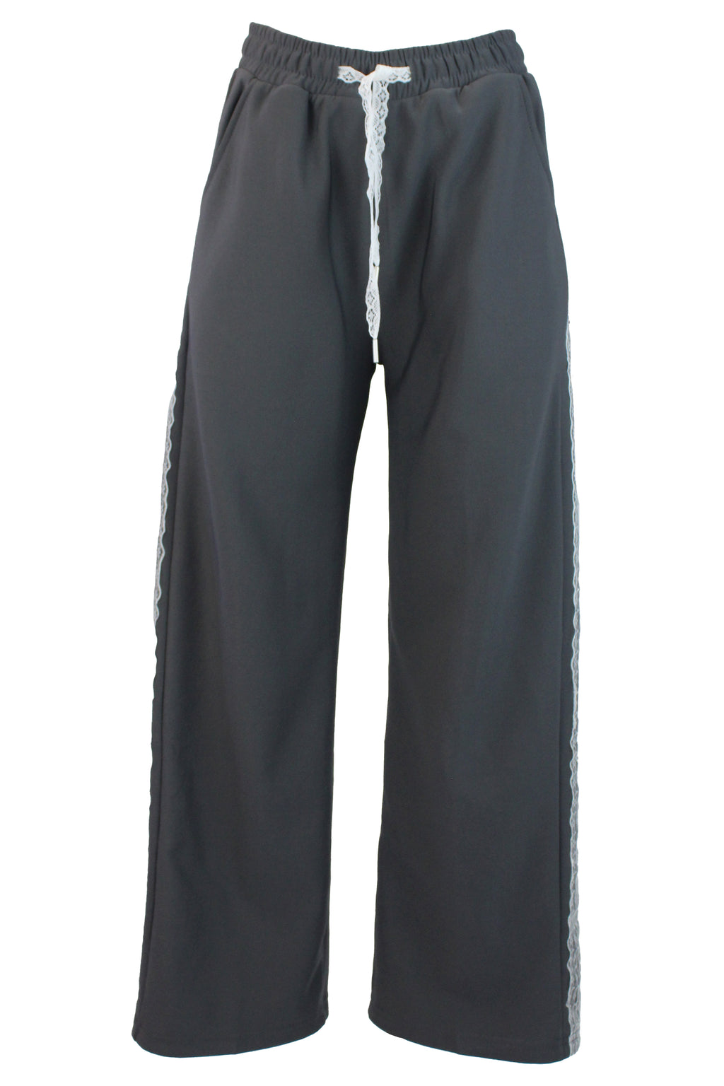 K0650 Pantalón Recto con Elástico Y Encaje Lateral
