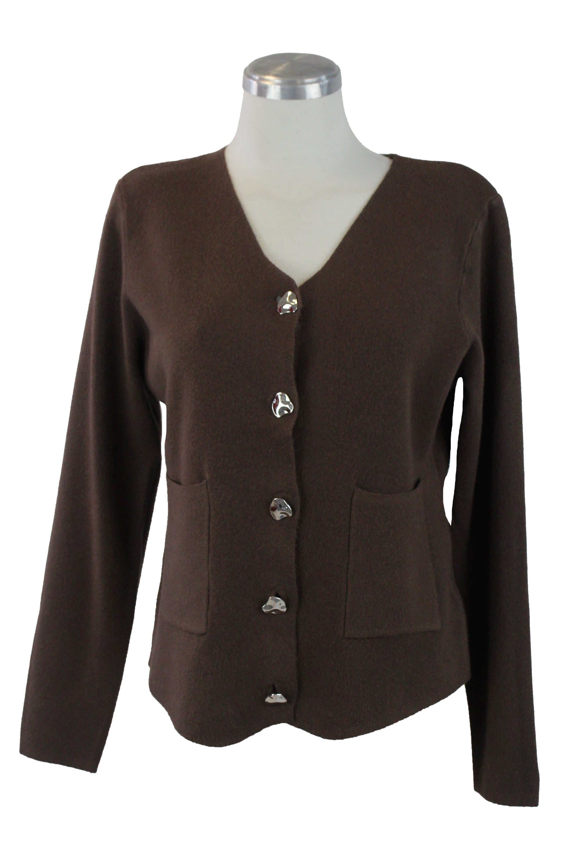 1270 Suéter de Botones Irregulares y Bolsillos