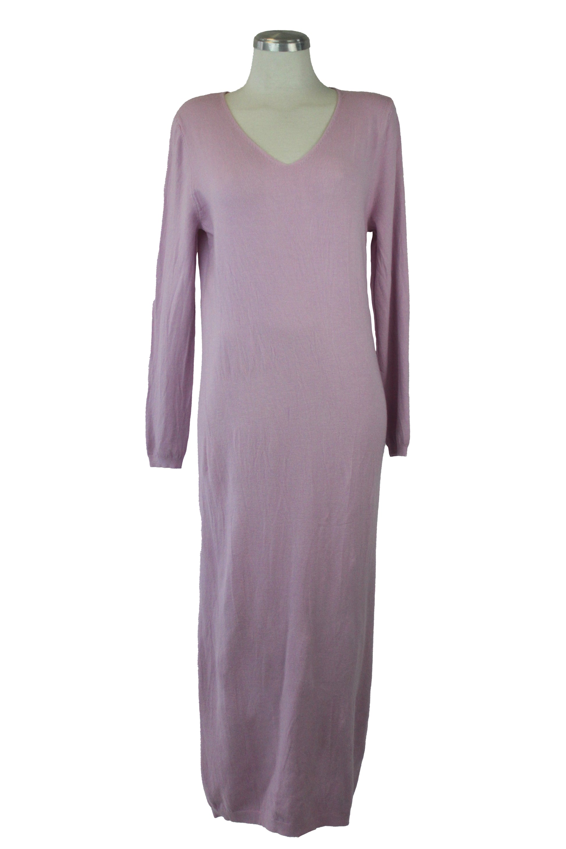 23-0008 Vestido Tipo Suéter Liso Cuello V