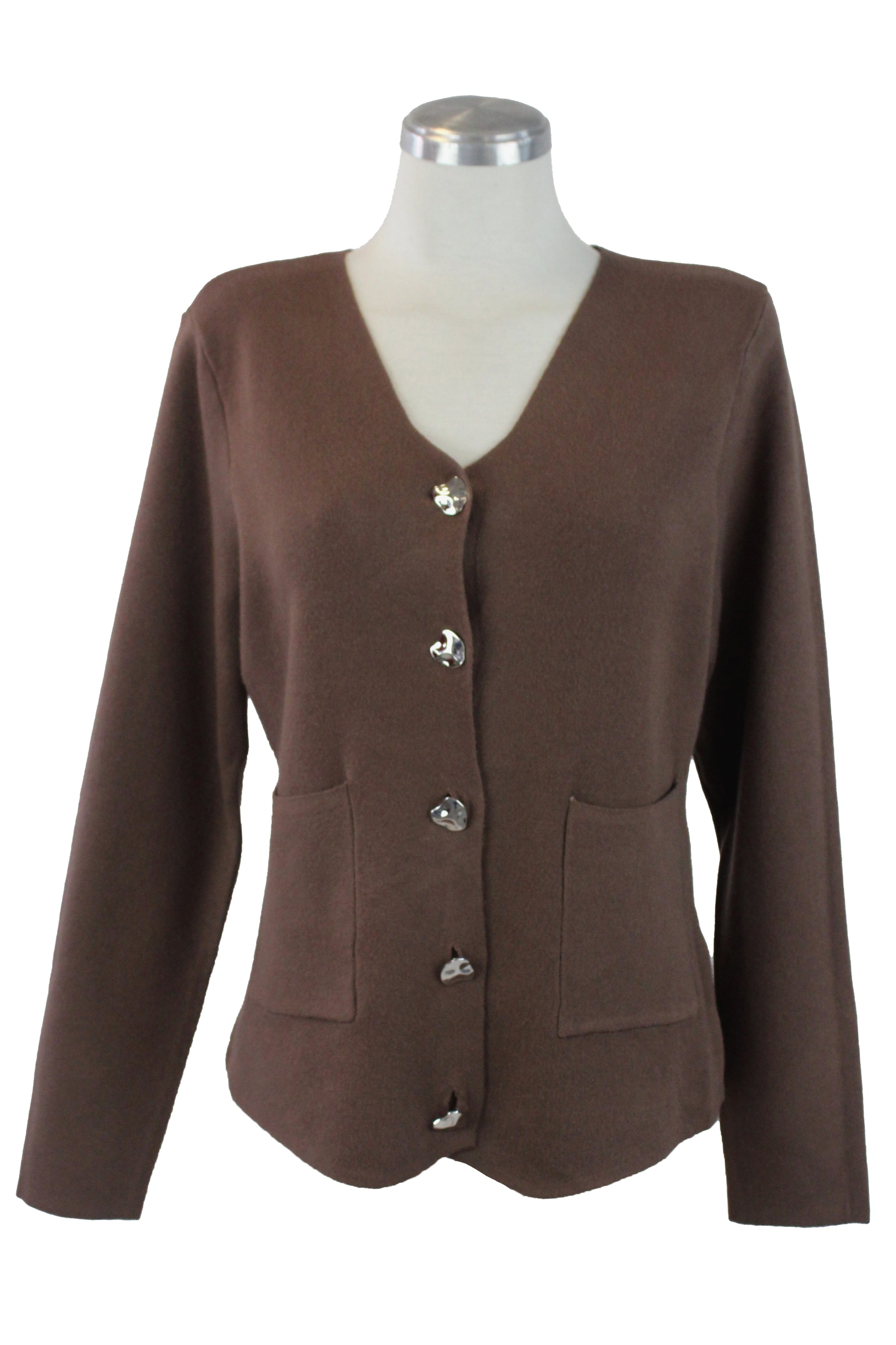 1270 Suéter de Botones Irregulares y Bolsillos