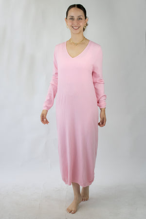 23-0008 Vestido Tipo Suéter Liso Cuello V