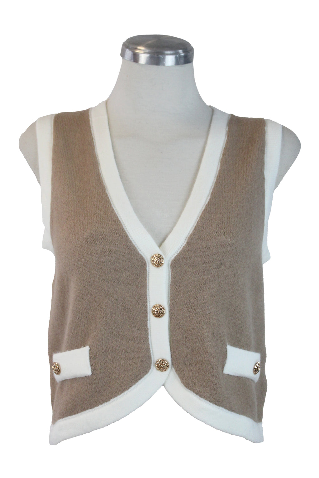 CE256692 Chaleco Corto Cuello V Afelpado Con Botones