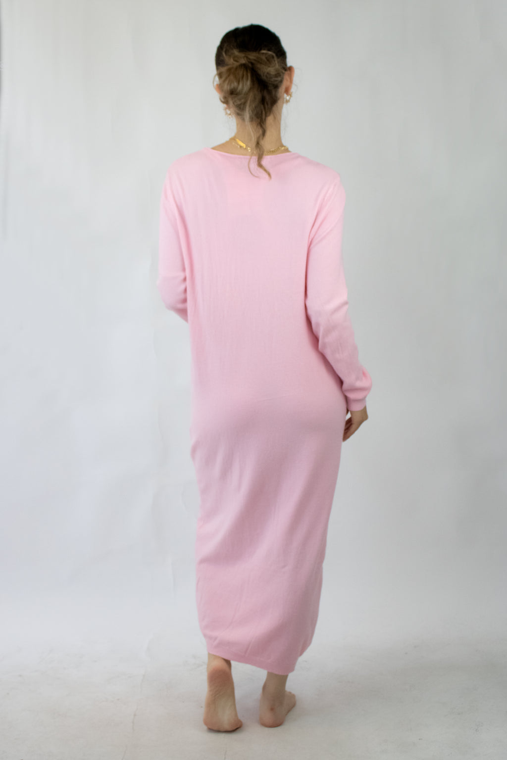 23-0008 Vestido Tipo Suéter Liso Cuello V