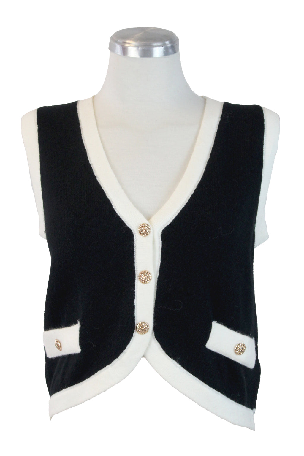 CE256692 Chaleco Corto Cuello V Afelpado Con Botones