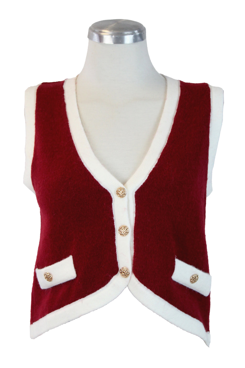 CE256692 Chaleco Corto Cuello V Afelpado Con Botones